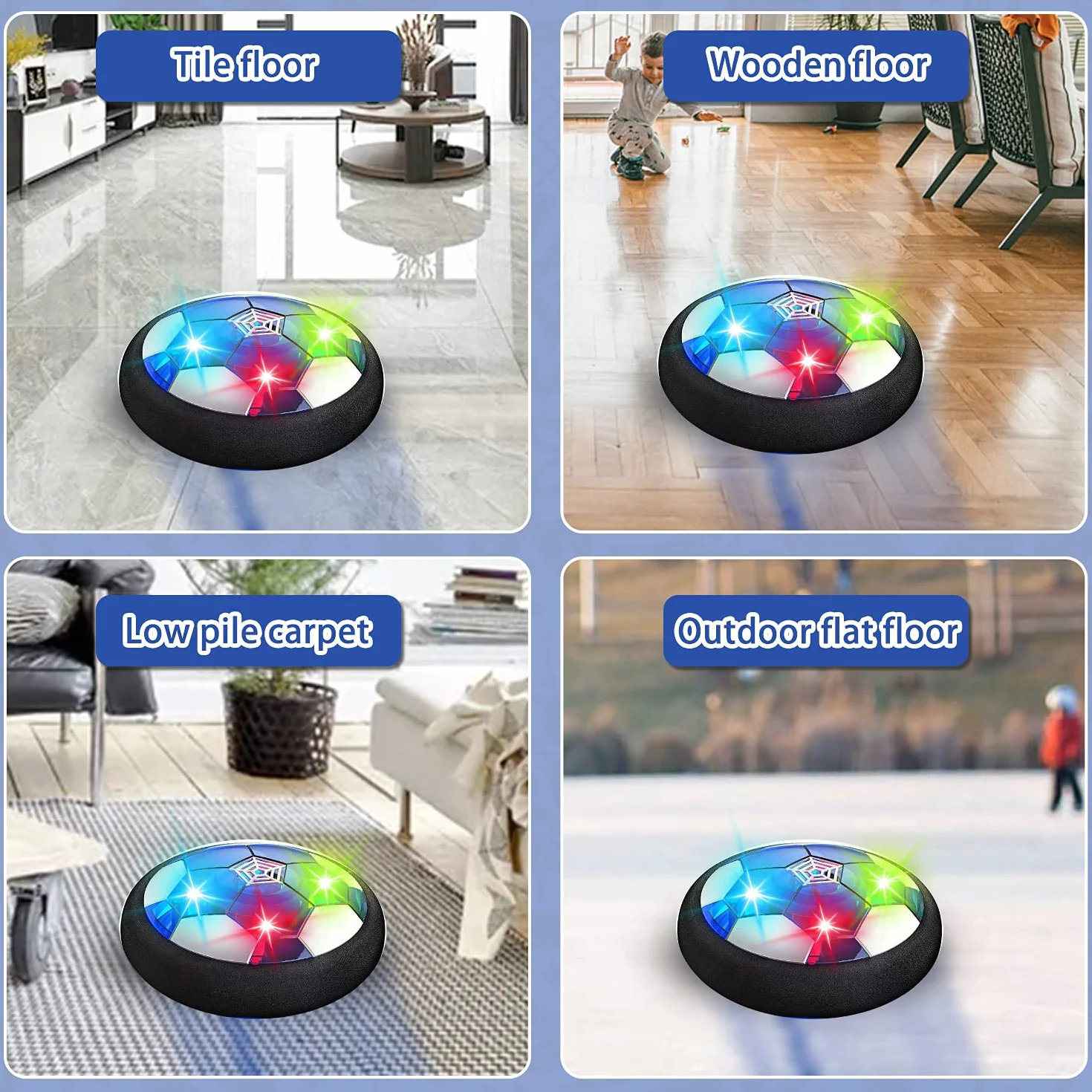 SUNACE 3 in 1 Balón Fútbol Flotant – Recargable Hockey Pelota con 2 Porteria Futbol Niños Air Power Soccer con Protectores de Espuma Suave y Luces LED Juguete Niños para Regalos Cumpleaños Navidad