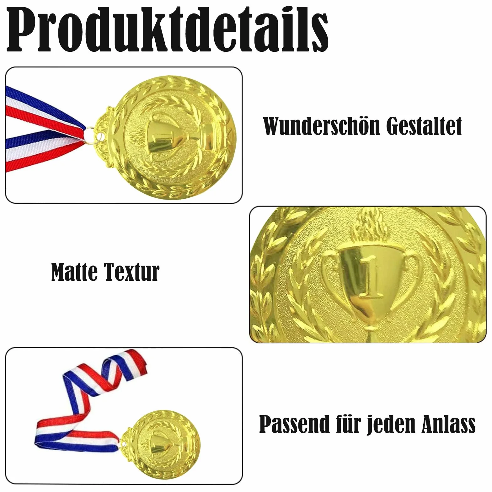 Medallas de premio bronce plateado dorado con cintas para el cuello, paquete de 12 para niños competiciones fiestas deportes
