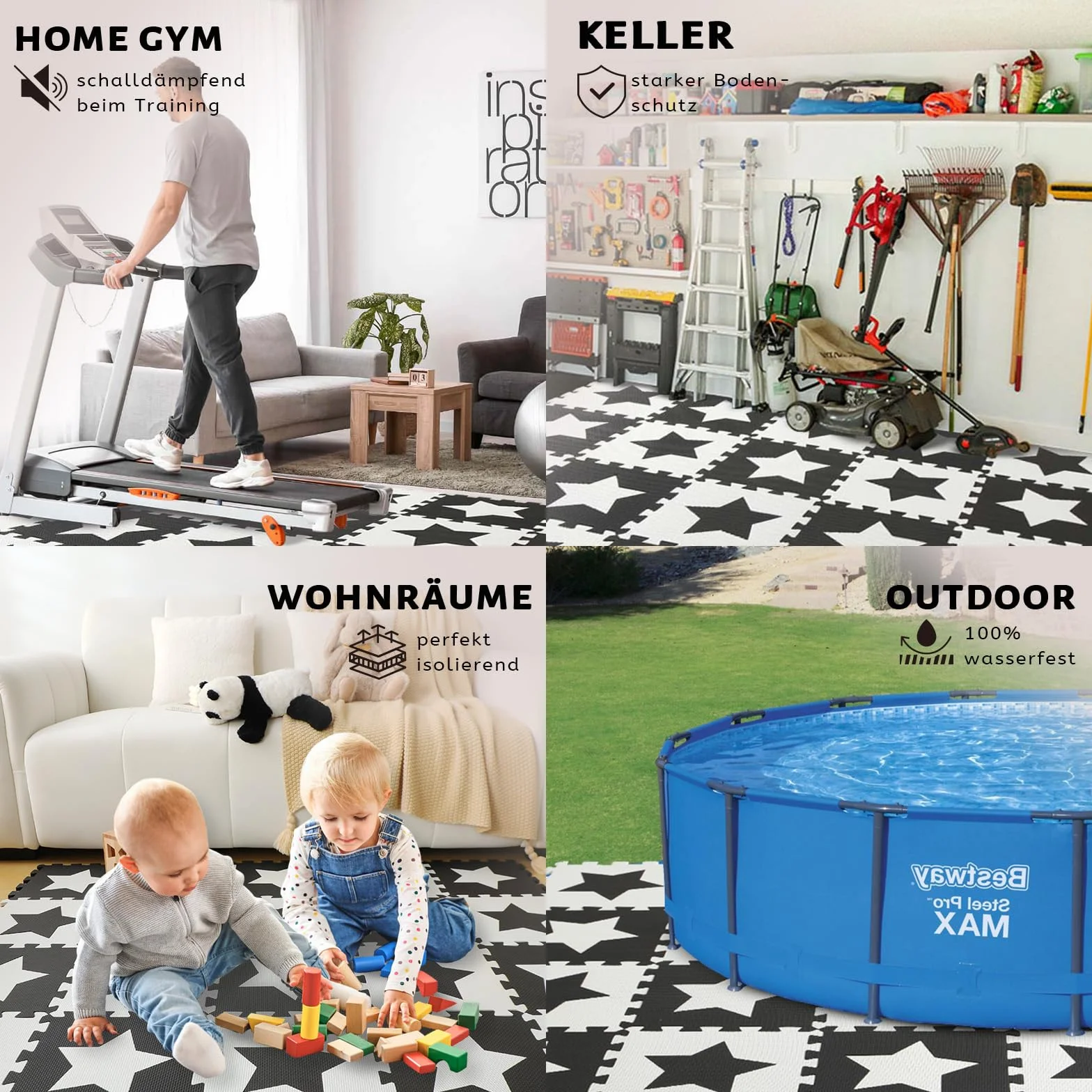 Tapete Puzzle EVA 20 Piezas Gimnasio Suelo Goma Protección Antideslizante con Bolsa Transporte Negro Blanco