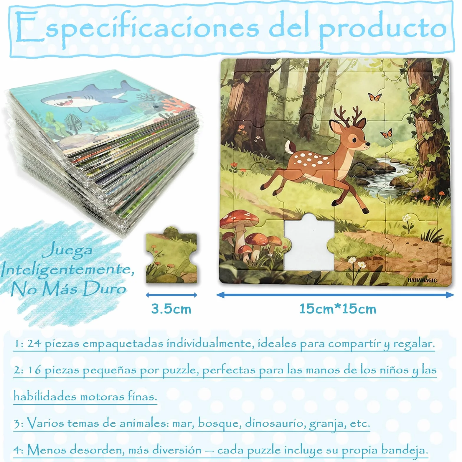 Puzzles para Niños, Pack 24 Puzzles 16 Piezas con Base, Puzzle Animal Envuelto Individualmente Juguete Educativo Regalos Fiesta Cumpleaños