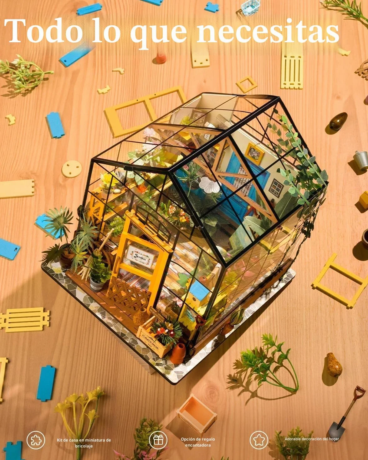 ROWOOD Casa De Muñecas En Miniatura Invernadero con Luz | DIY Miniature House Maquetas para Montar Manualidades De Madera | Regalos De para Adultos, Mujeres, Niñas (Cathy's Flower House)