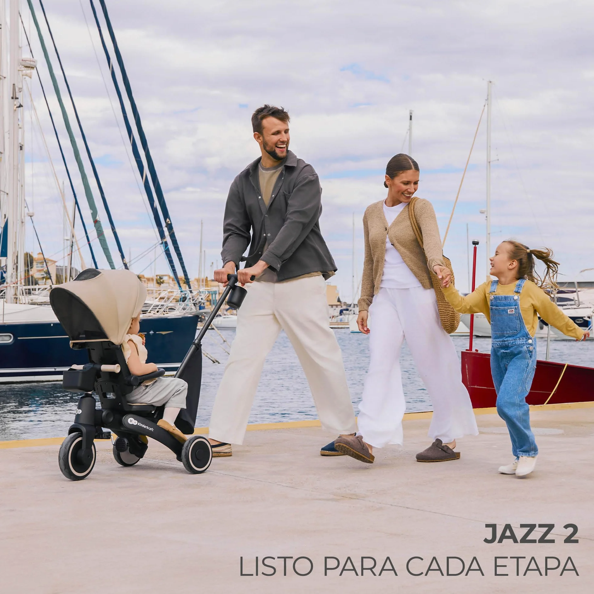 Kinderkraft JAZZ2 Triciclo 6 en 1, con función de Rueda para niños, Cochecito Plegable con Accesorios, protección UV UPF50+, de 9 Meses a 5 años, Rosa