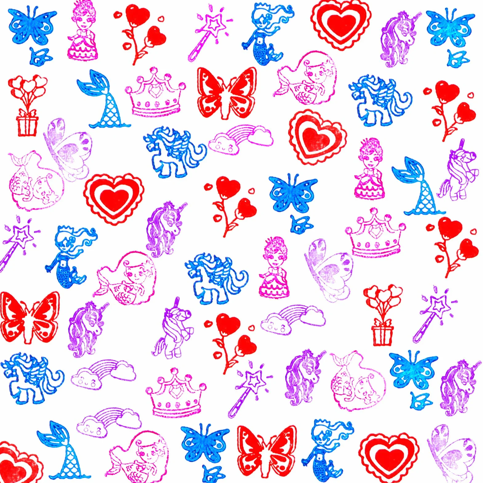 HOWAF 16 Madera Sellos para Niñas Niños Manualidades con Almohadilla de Tinta 4, Unicornio Sirena Princesa Corazón Arcoíris Mariposa Sellos para Niña Bricolaje Scrapbooking Tarjeta Impermeables Regalo