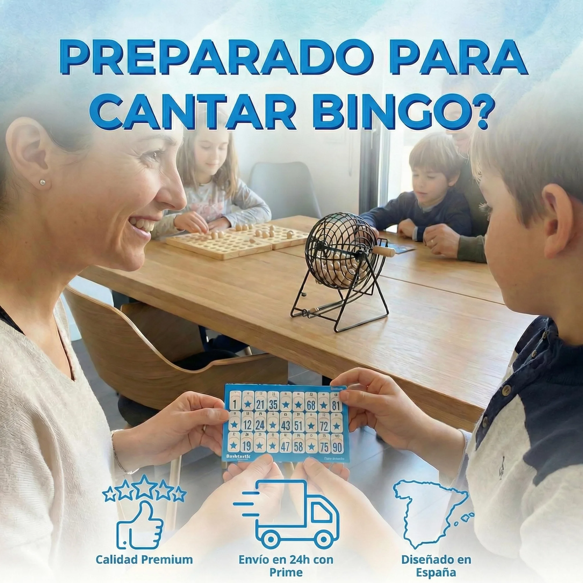 Bingo Cartones 504 Troquelados para Juego de Mesa Adulto 90 Bolas Reutilizables