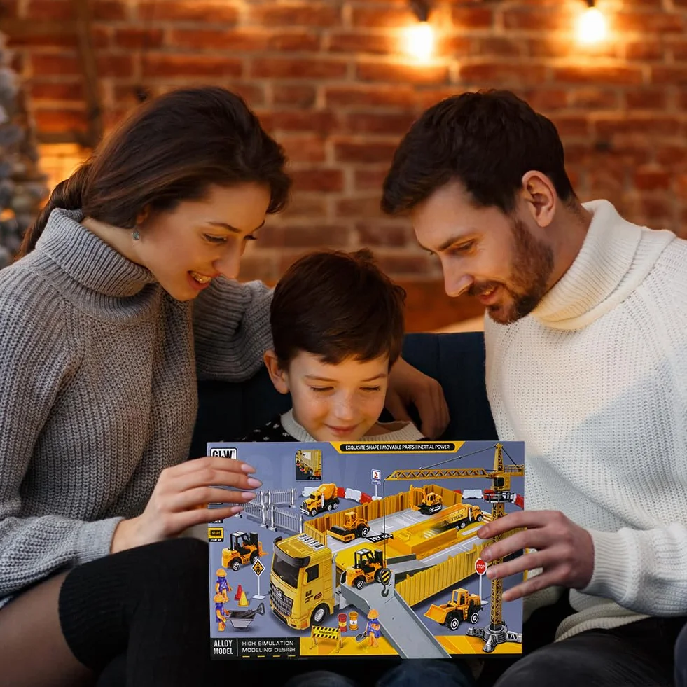 Aolso Juego de juguetes de camión de construcción para niños de 3 a 8 años, estilo realista, amarillo