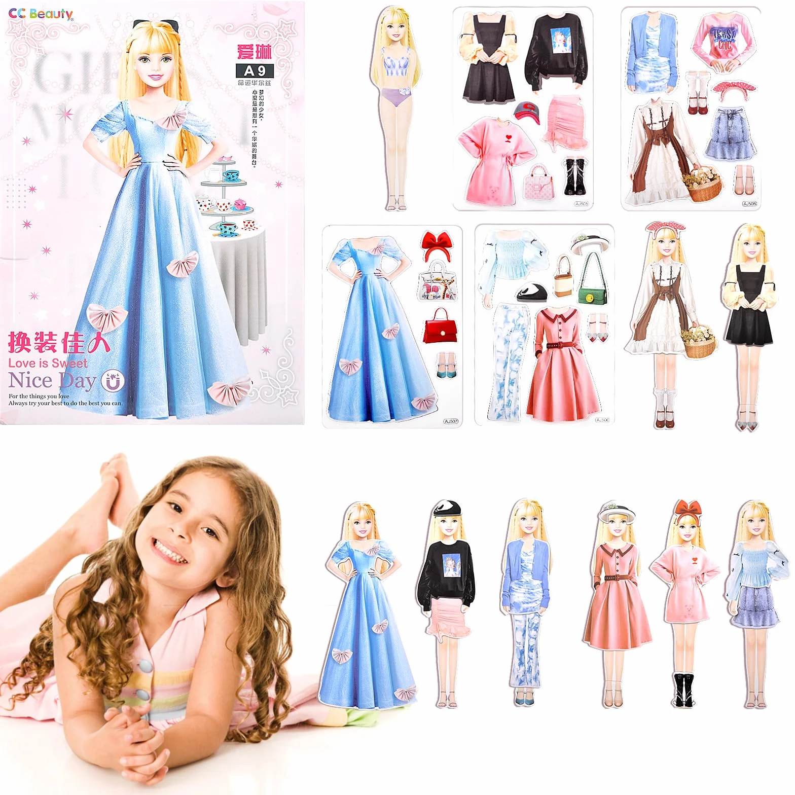 Vibbang Muñecas de Vestir Magnéticas, Muñeca de Papel de Vestir de Princesa, Juguete de Juego de Viaje de Simulación y Juego, Muñeca de Portátil para Vestir Princesas, Regalo para Niña (A)