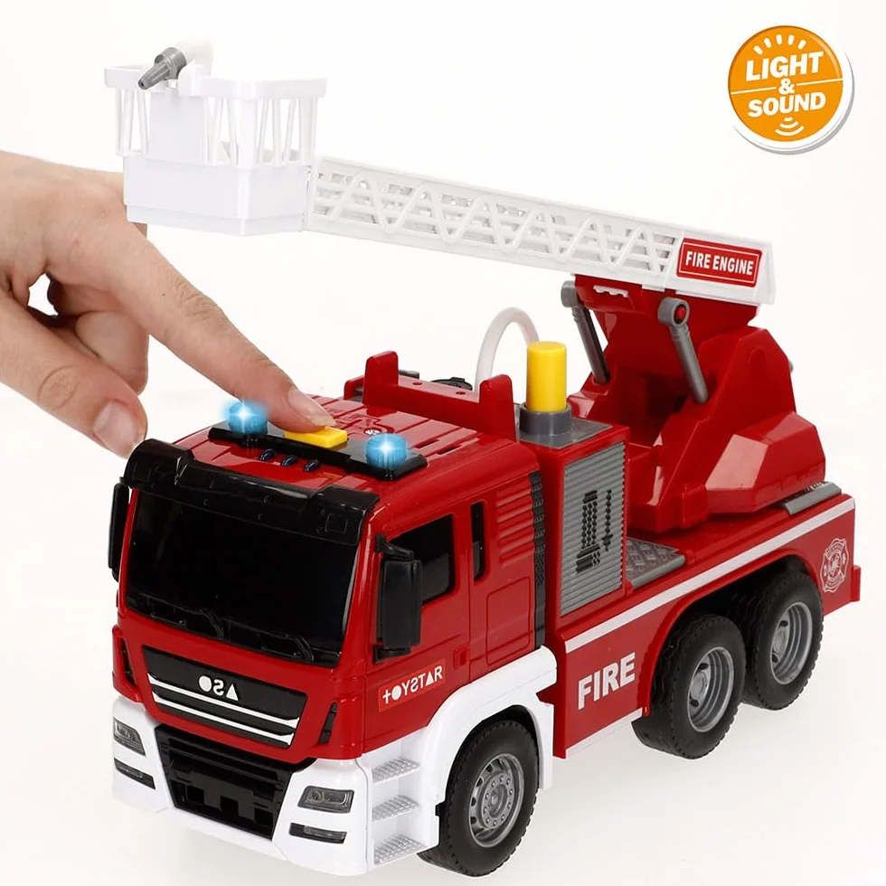 ColorBaby Speed & Go Camión Bomberos Juguete, con Luces y Sonidos, Grúa y Manguera interactivas, Agua de Verdad, Sistema de fricción, Escala 1:14, Rescate, para niños a Partir de 3 años (39063)