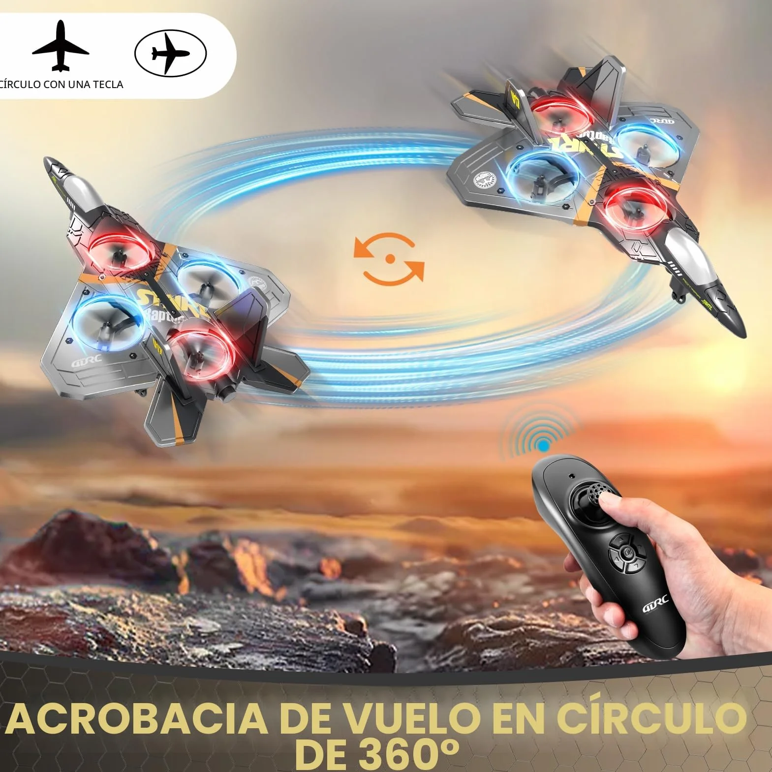 4DRC V17 - Avión teledirigido de 6 Canales, con función Gravity Sensing Stunt Roll Cool Light, avión teledirigido de 2,4 GHz, Planeador Volante a Distancia, fácil de pilotar para Adultos, niños