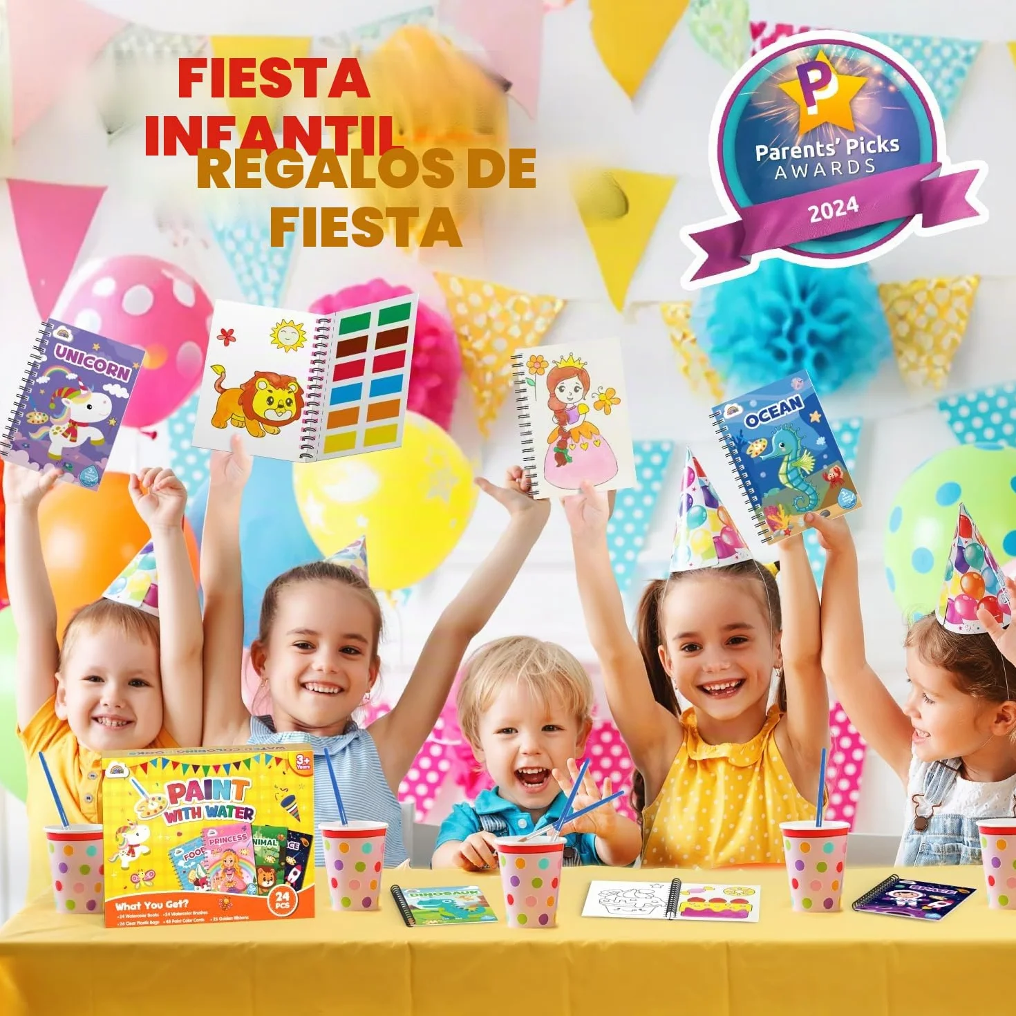 ZMLM Libros de Colorear con Agua para Detalles Cumpleaños niños, Regalos Cumpleaños Colegio invitados Juguetes, Livros de colorir infantis Manualidades Niños para 3 a 9 Años(24 Clásico)