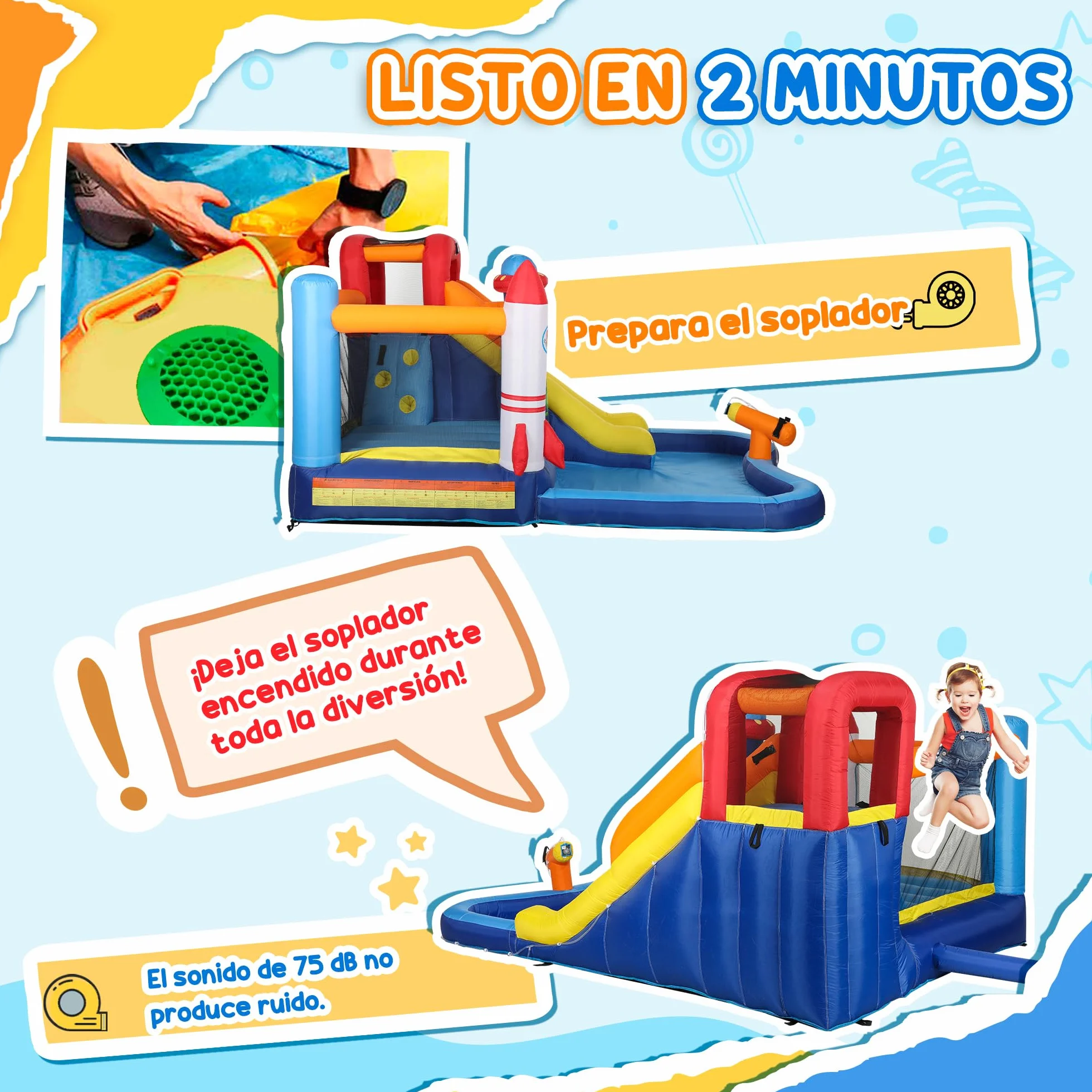 AIYAPLAY Castillo Hinchable con Soplador 5 en 1 Parque Acuático Hinchable para Niños con Tobogán Piscina de Chapoteo Escalada y Cañón de Agua para Exterior Interior 360x250x195 cm