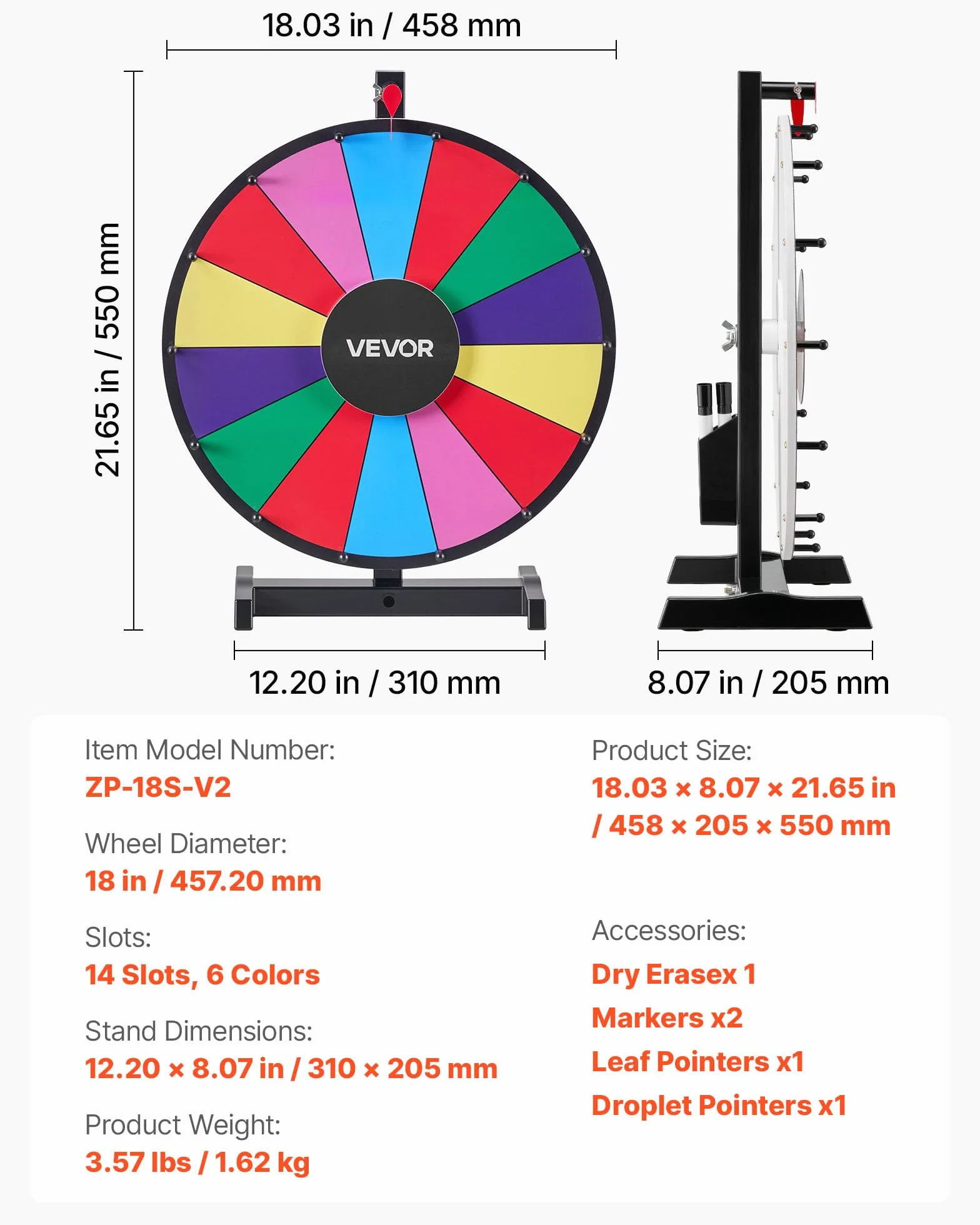 VEVOR Rueda de la Fortuna 14 Ranuras con Soporte Juegos de Lotería Ruleta Ganadora 458 x 205 x 550 mm