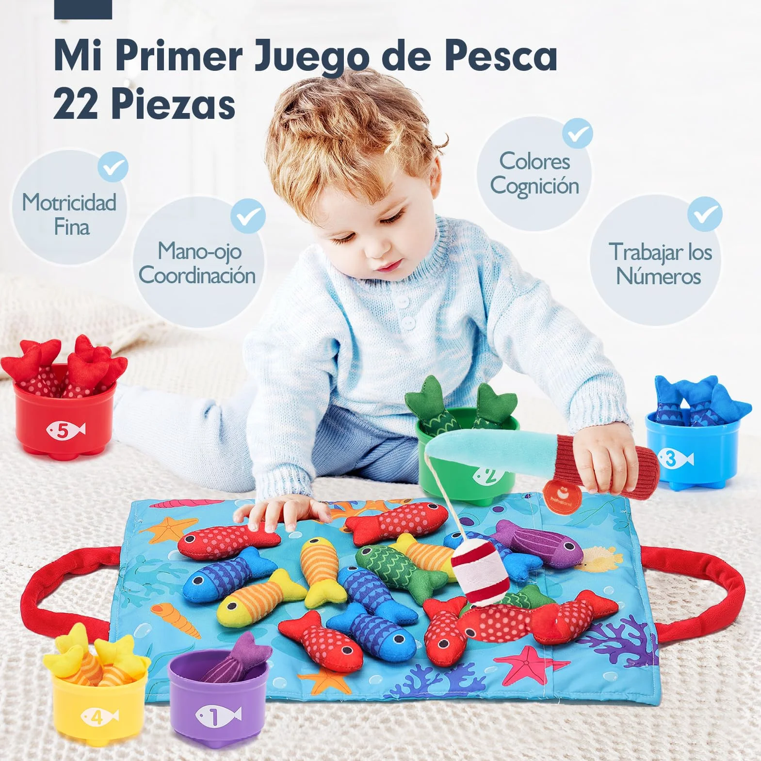hahaland Juguetes Niños 1 año Montessori - Juego Pesca de Tela Juguetes Montessori Educativos Niños 1 2 3 años - Original Regalo Bebe 1 año Niño Niña
