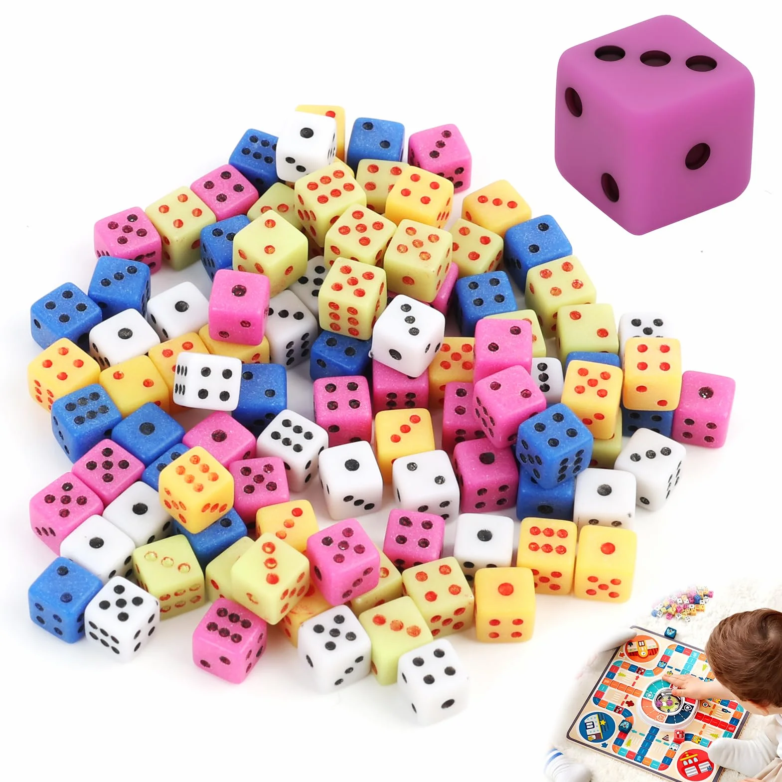 Set de 100 Mini Dados D6 de 5mm, Dados Cuadrados Surtidos para Juegos de Mesa, Actividades Educativas de Matemáticas, Fiestas Temáticas de Casino y Recuerdos - Multicolor