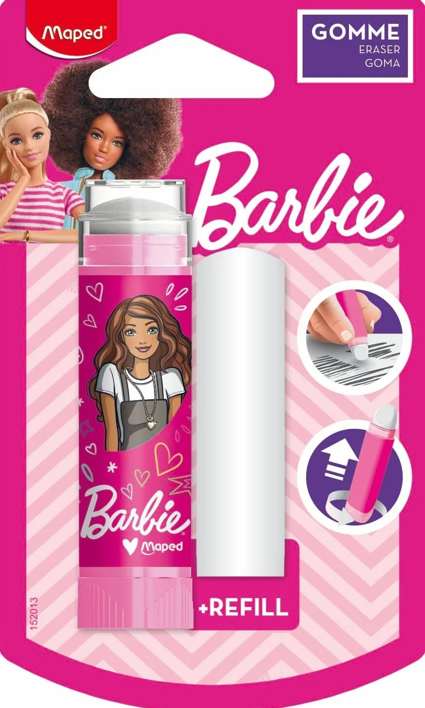 Goma de Borrar Maped - Goma Stick Barbie - Blister Durable, Dimensiones Compactas - Ideal para Escolares y Oficina