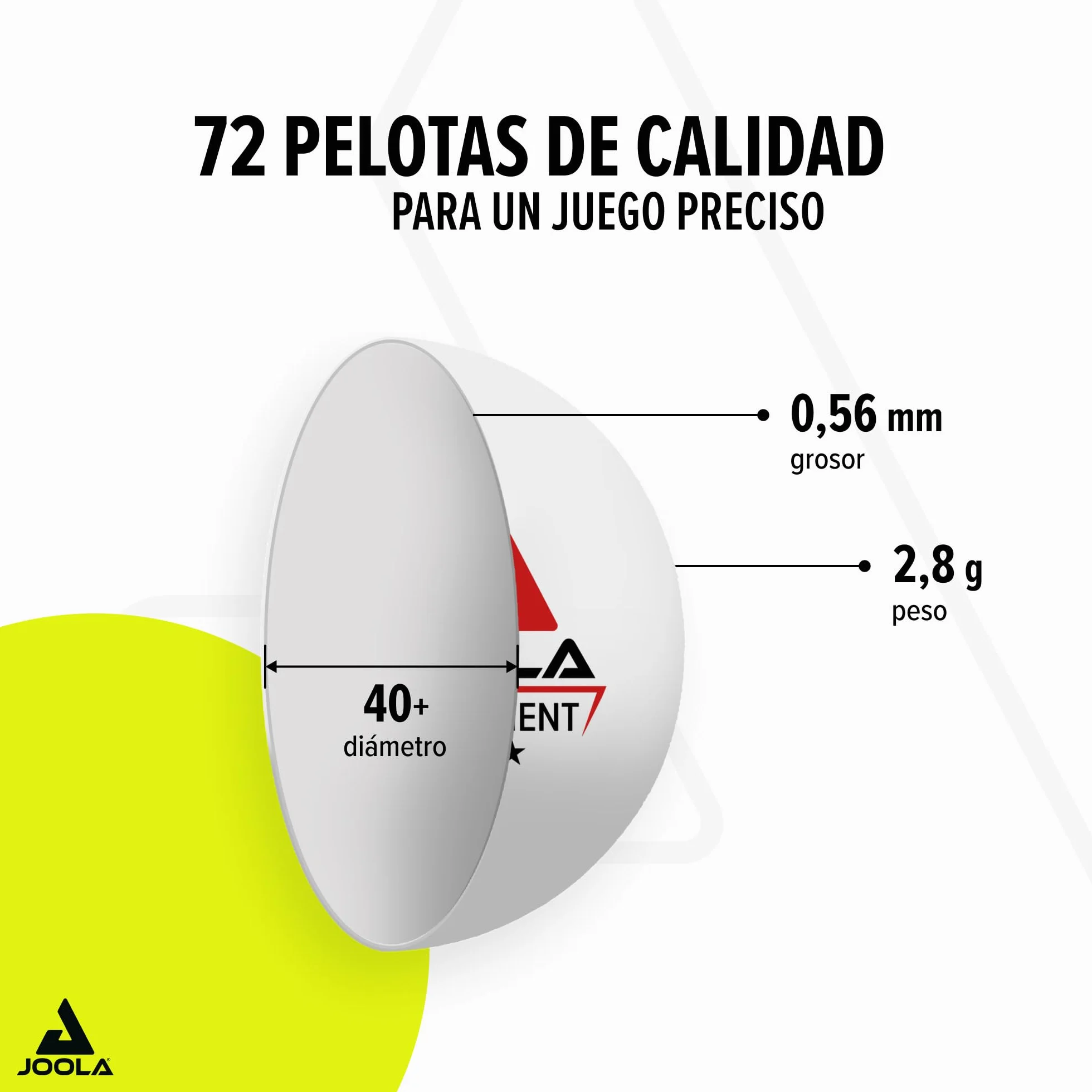 JOOLA Pelotas de ping-pong 40 mm 3 estrellas blanco 72 unidades