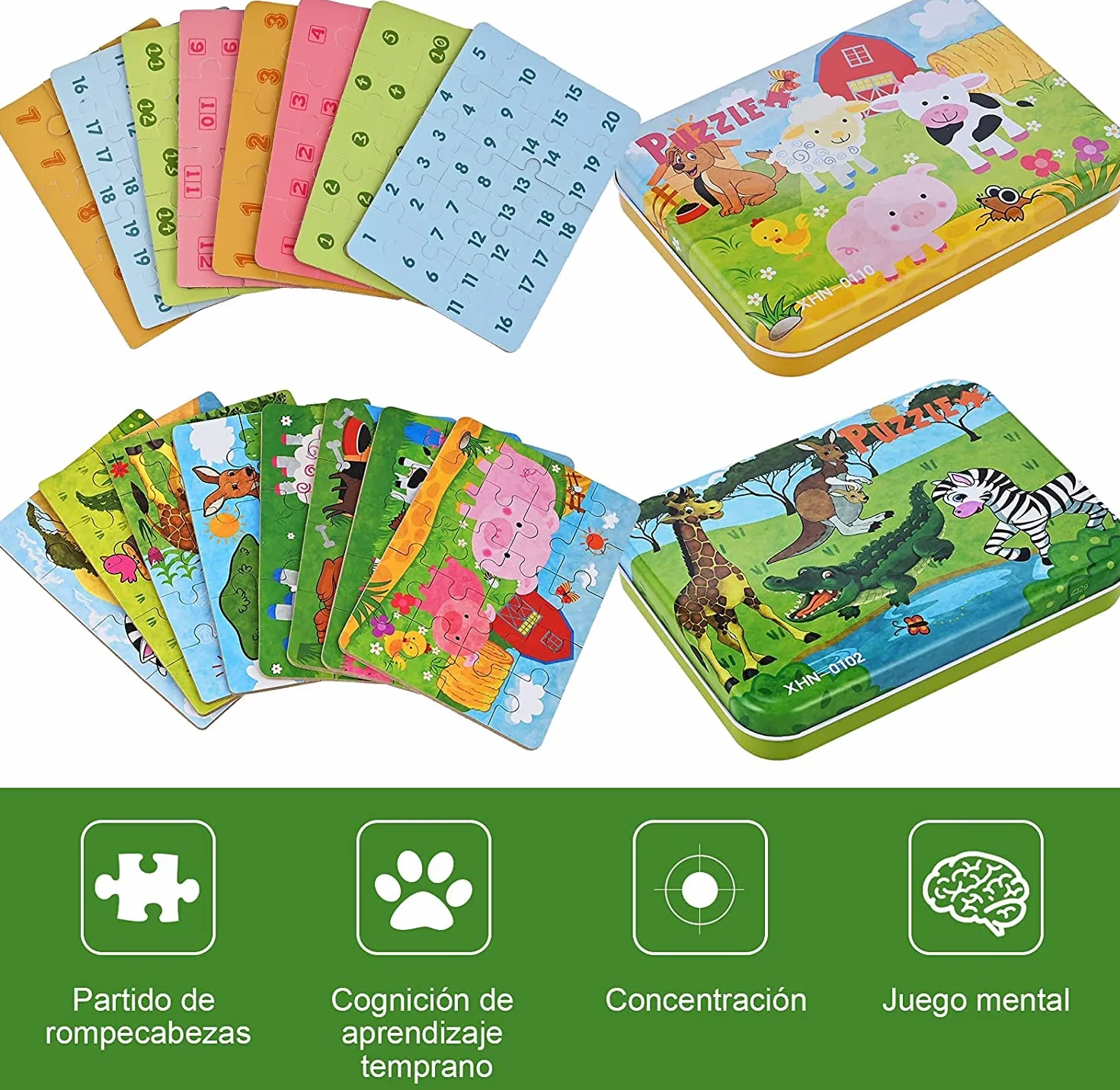 Puzzle 1-5 años Juguetes Niños 8 Pcs Juegos Educativos Animales Rompecabezas con Caja Regalo