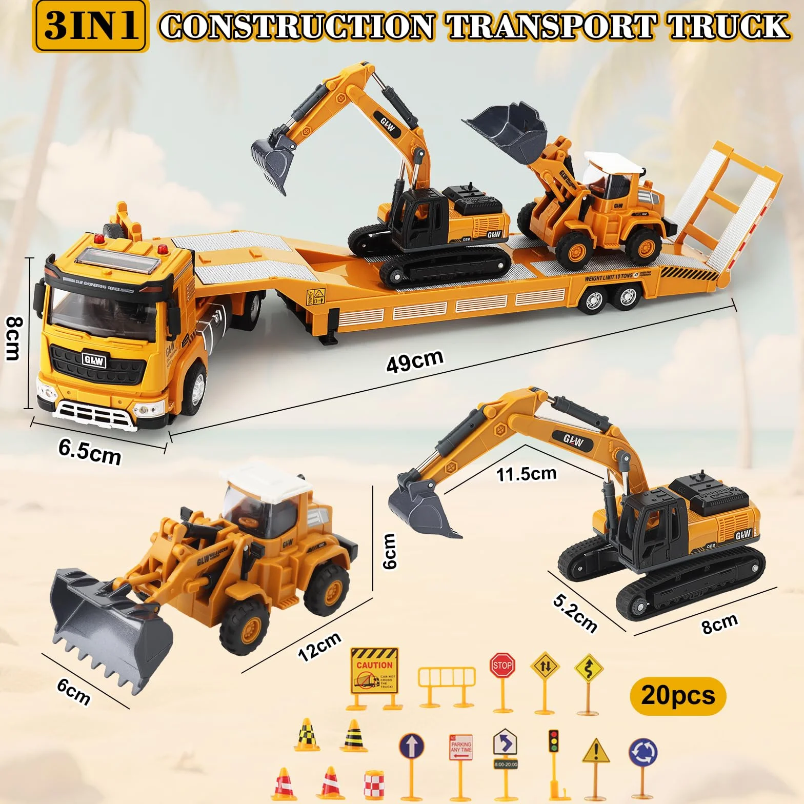 UCAMP Camion Transportador Coche de Juguete con Luces y Sonidos para Niños 3 4 5 6 7 Años, 1:40 Juguete Vehículos de Construcción con Excavadora Bulldozer, Juguetes Regalo de Cumpleaños Navidad