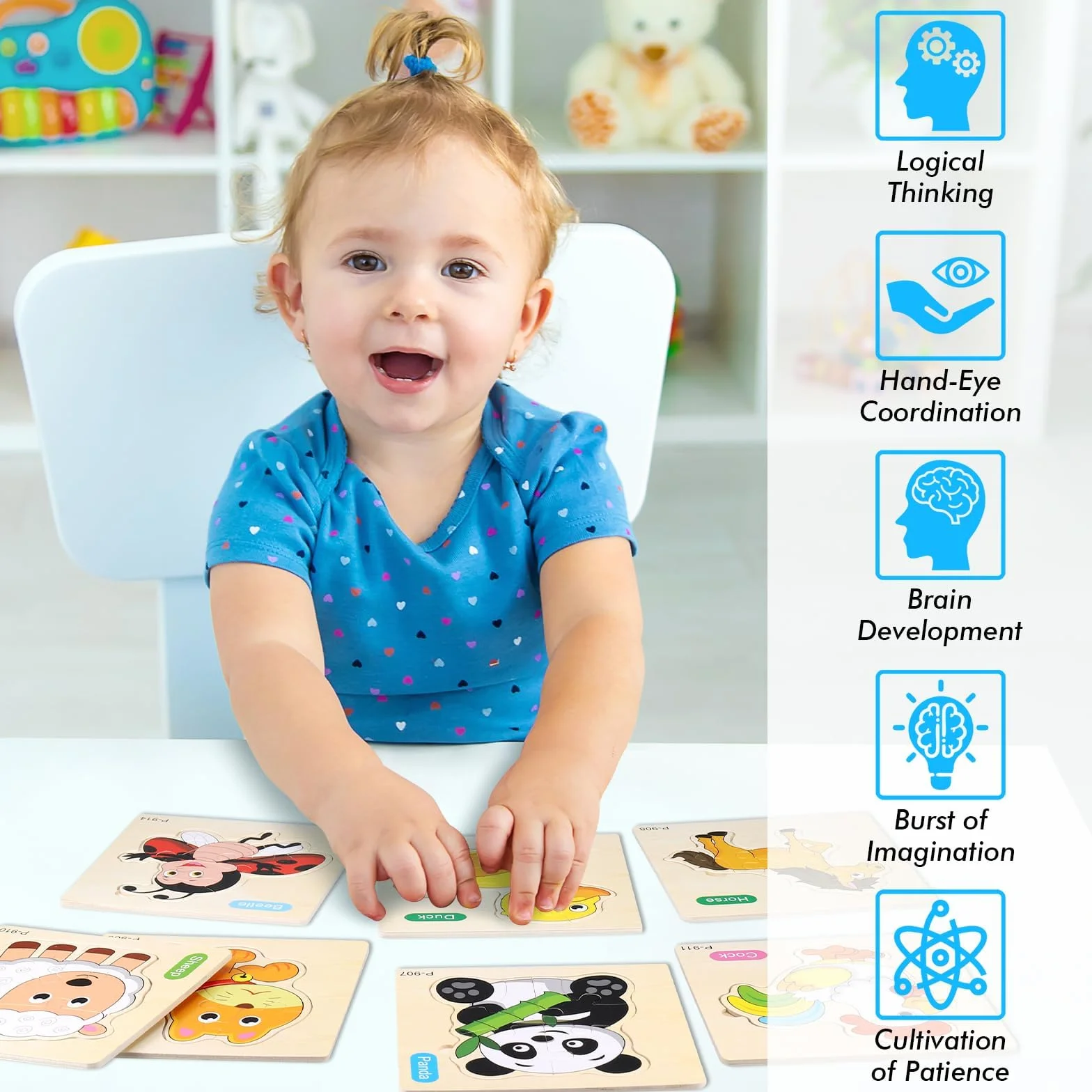 Puzzles de Madera Montessori 12 Piezas Juguetes Educativos Animales Infantil 1 2 3 Año Rompecabezas
