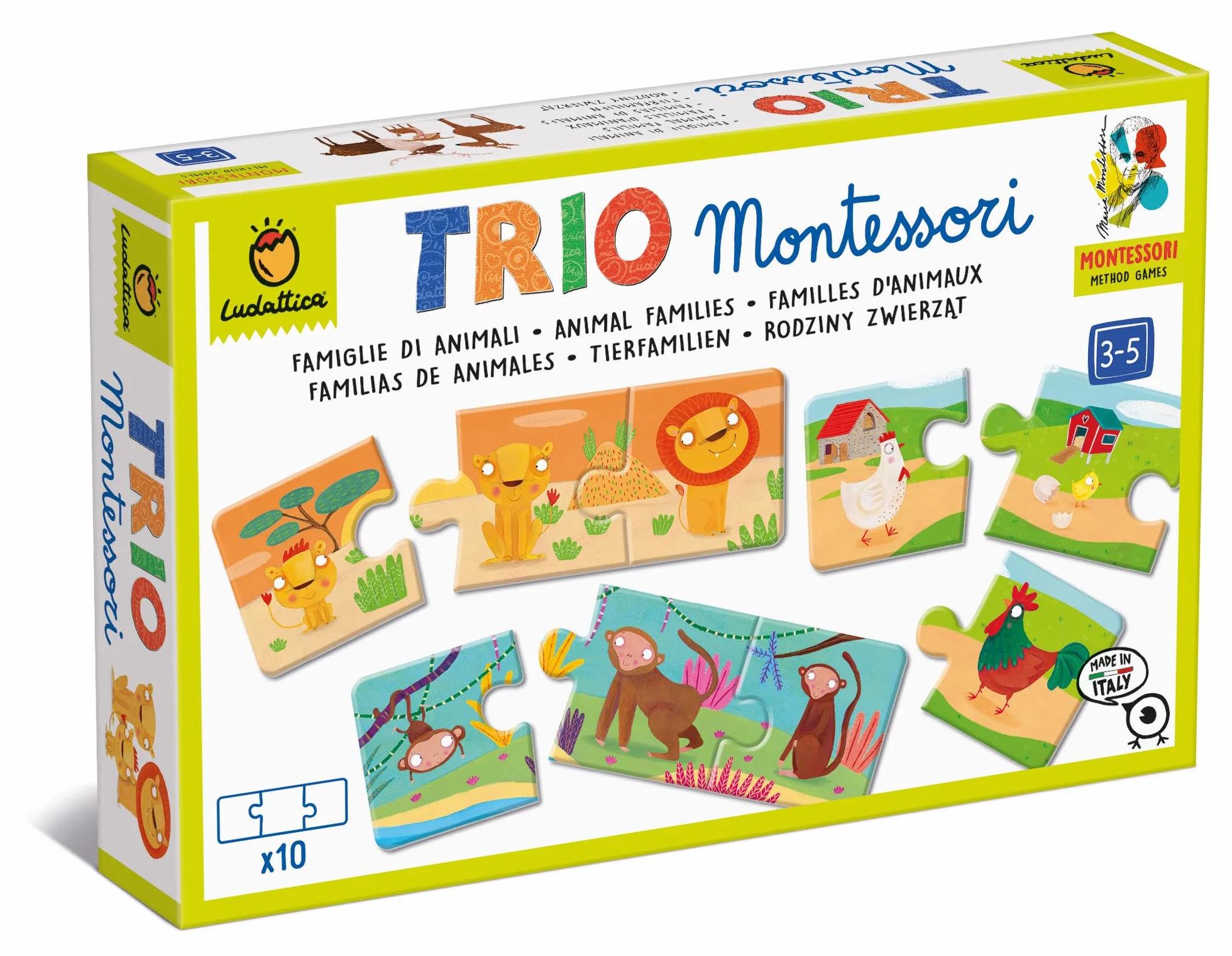 Ludattica | JUEGOS MONTESSORI | Trio Montessori: ¡Descubre las familias de animales con el método Montessori! | Juego educativo 3-5 años | Primeros rompecabezas | Made in Italy