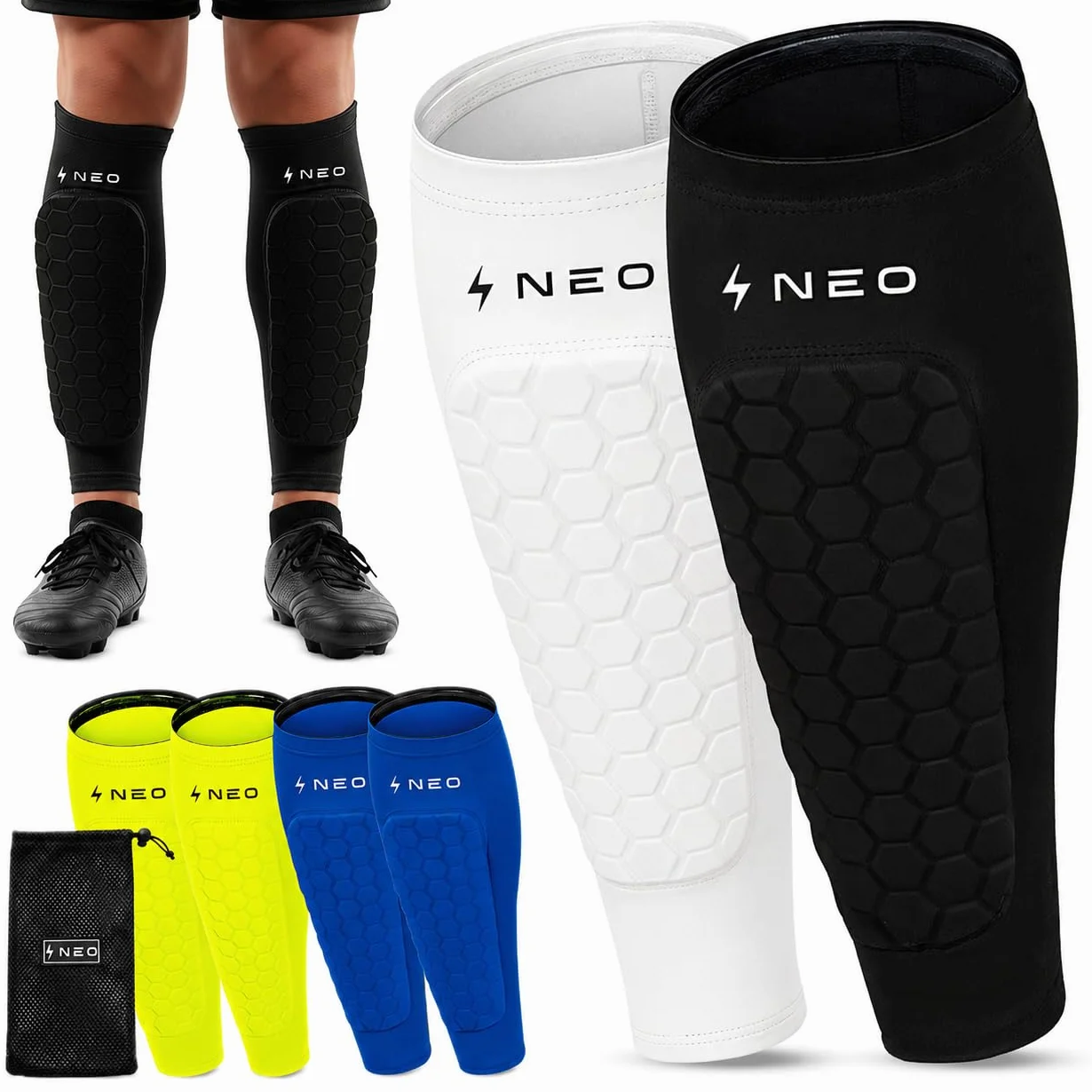 Espinilleras Fútbol Premium Protección Pantorrilla Transpirable Antigolpes Adultos Niños