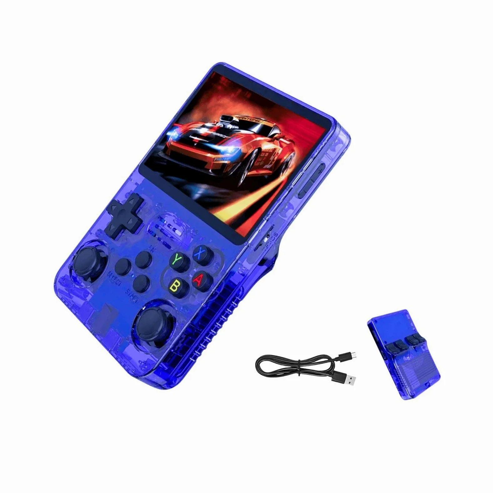 Portable Retro Handheld Game Console, 3.5inch IPS Screen, 10+ Mainstream Emulator, 64G TF Card, 15000+ Classic Games, 3500mAH Battery (64G Blue)