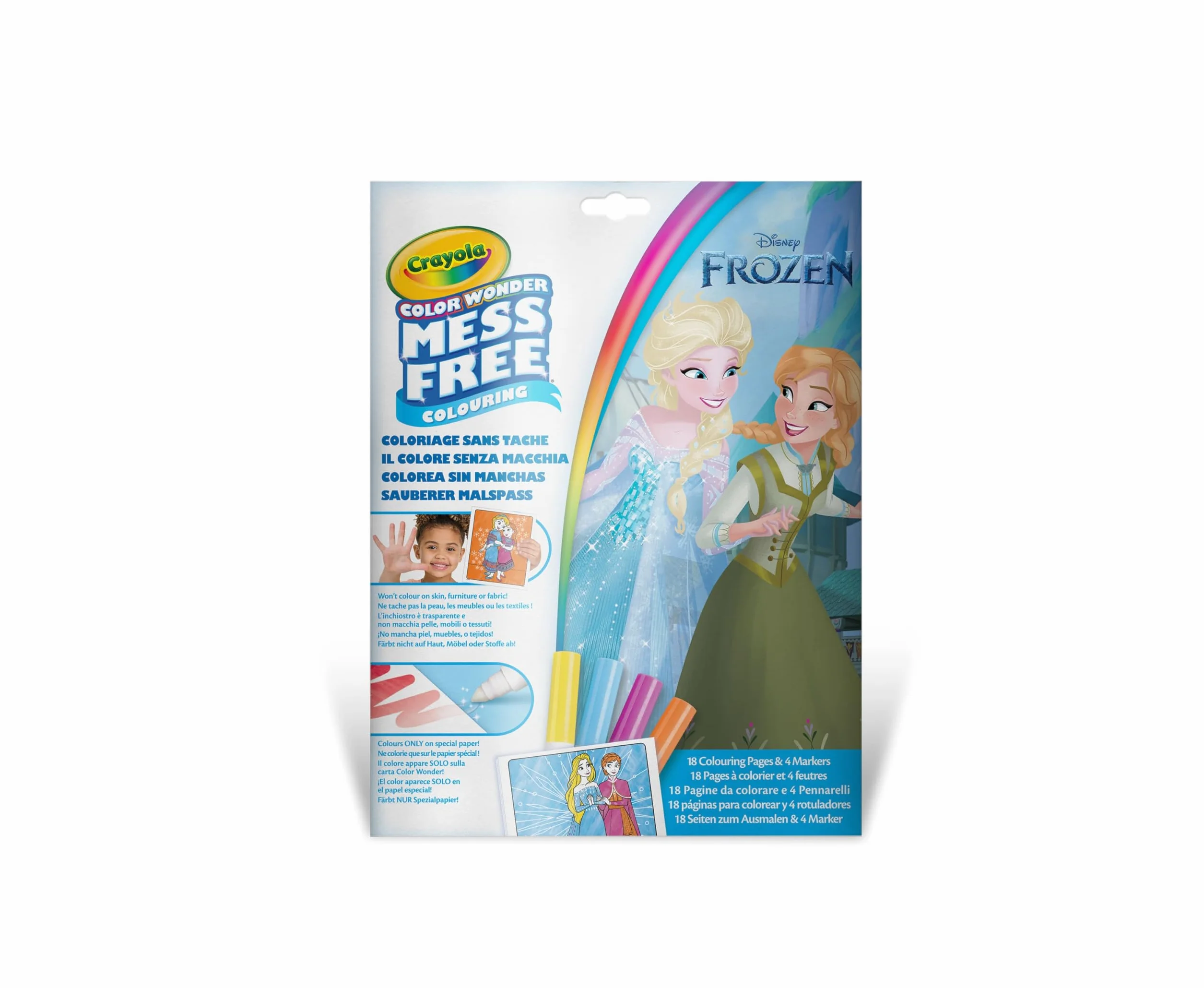 Crayola - Color Wonder, Set para Colorear con 18 páginas y 4 rotuladores Sin Manchas, Tema Frozen, Actividad Creativa para niños, Edades 3,4,5 Años, 75-2664