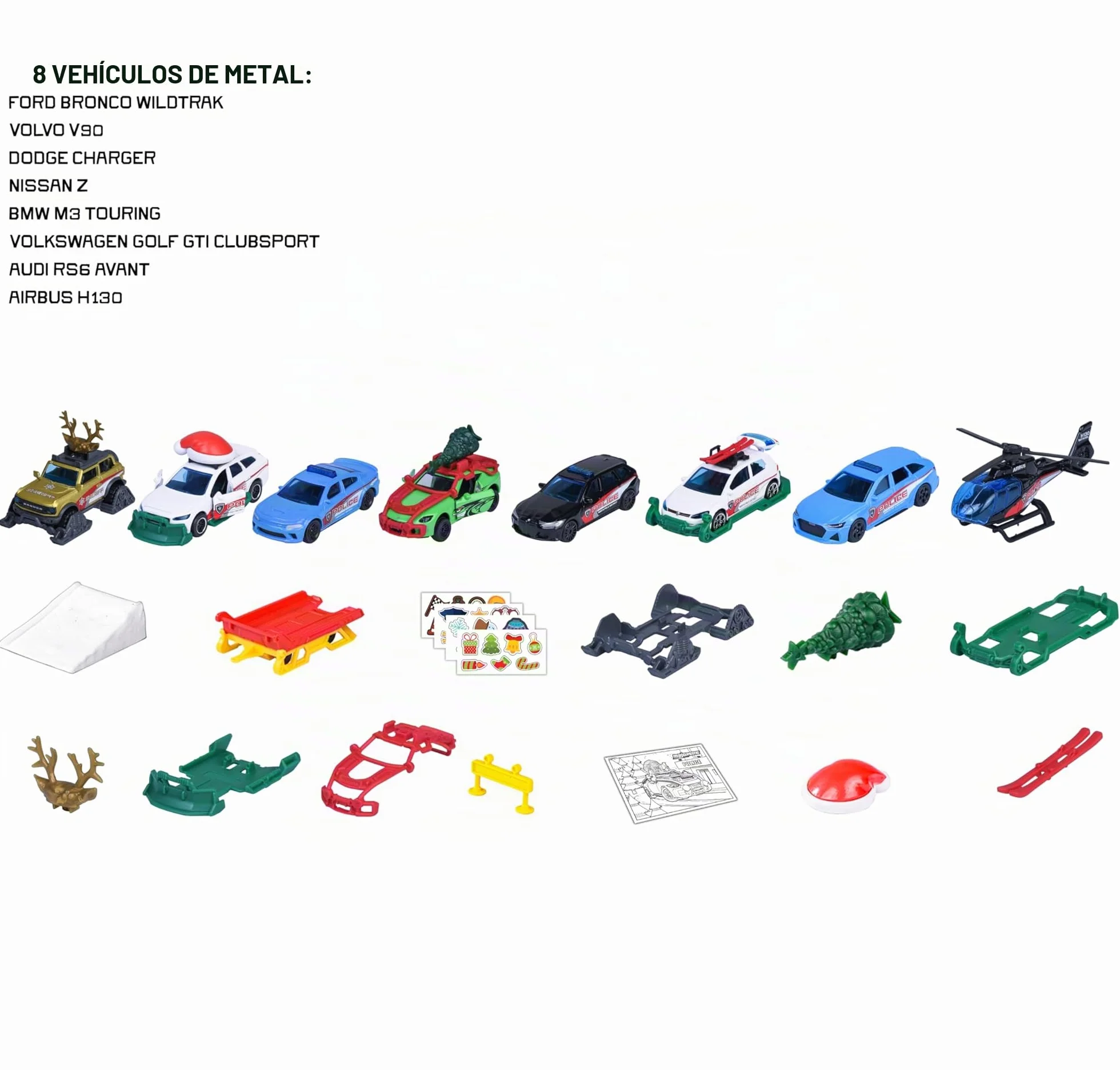 Majorette, Calendario de Adviento, Set de 8 Coches, Metal, 7,5 cm, Piezas de Taller, Accesorios Tuning, Pegatinas, Diorama Incluido, Caja Decorada, Ideal para Regalar, 3 años (8504107000)