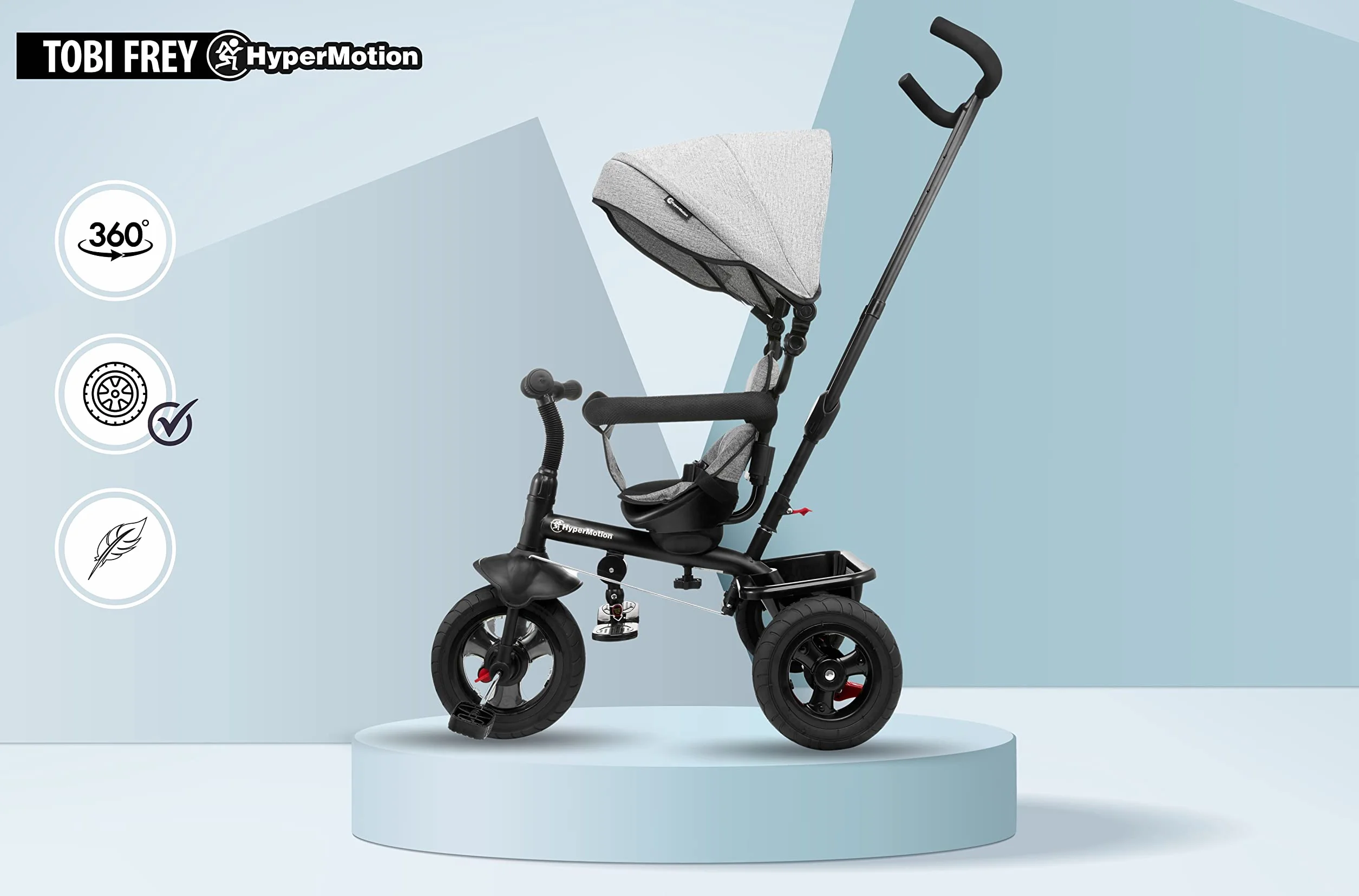 HyperMotion Triciclo Infantil con Manillar para Padres - Bici Bebé 1 Año Evolutiva hasta 20kg - Modelo Similar Kinderkraft con Barra de Empuje - Saltador Bebe Gris
