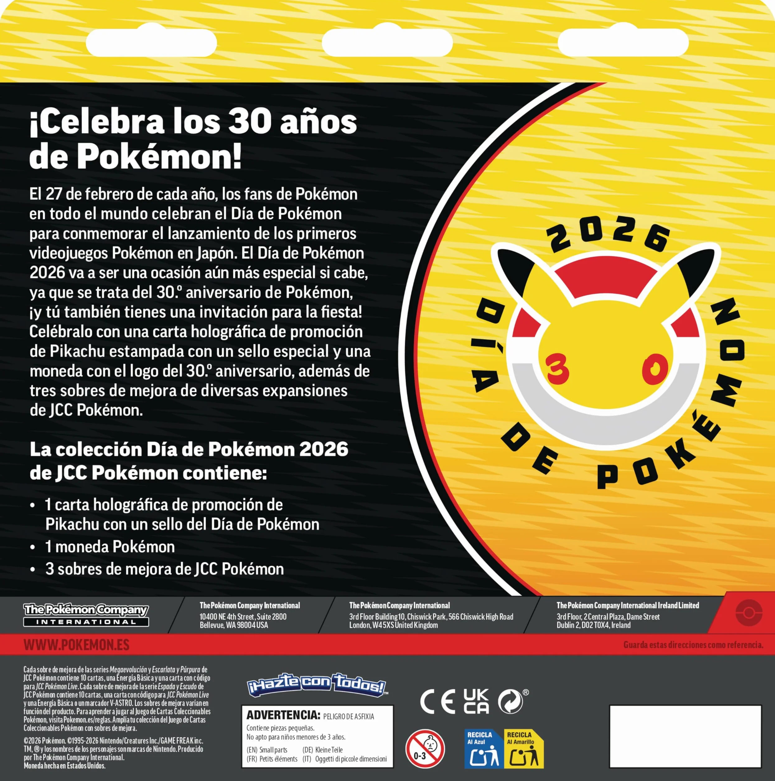 Pokémon: Colección Día de Pokémon 2026 Carta holográfica promoción Moneda Sobres Mejora