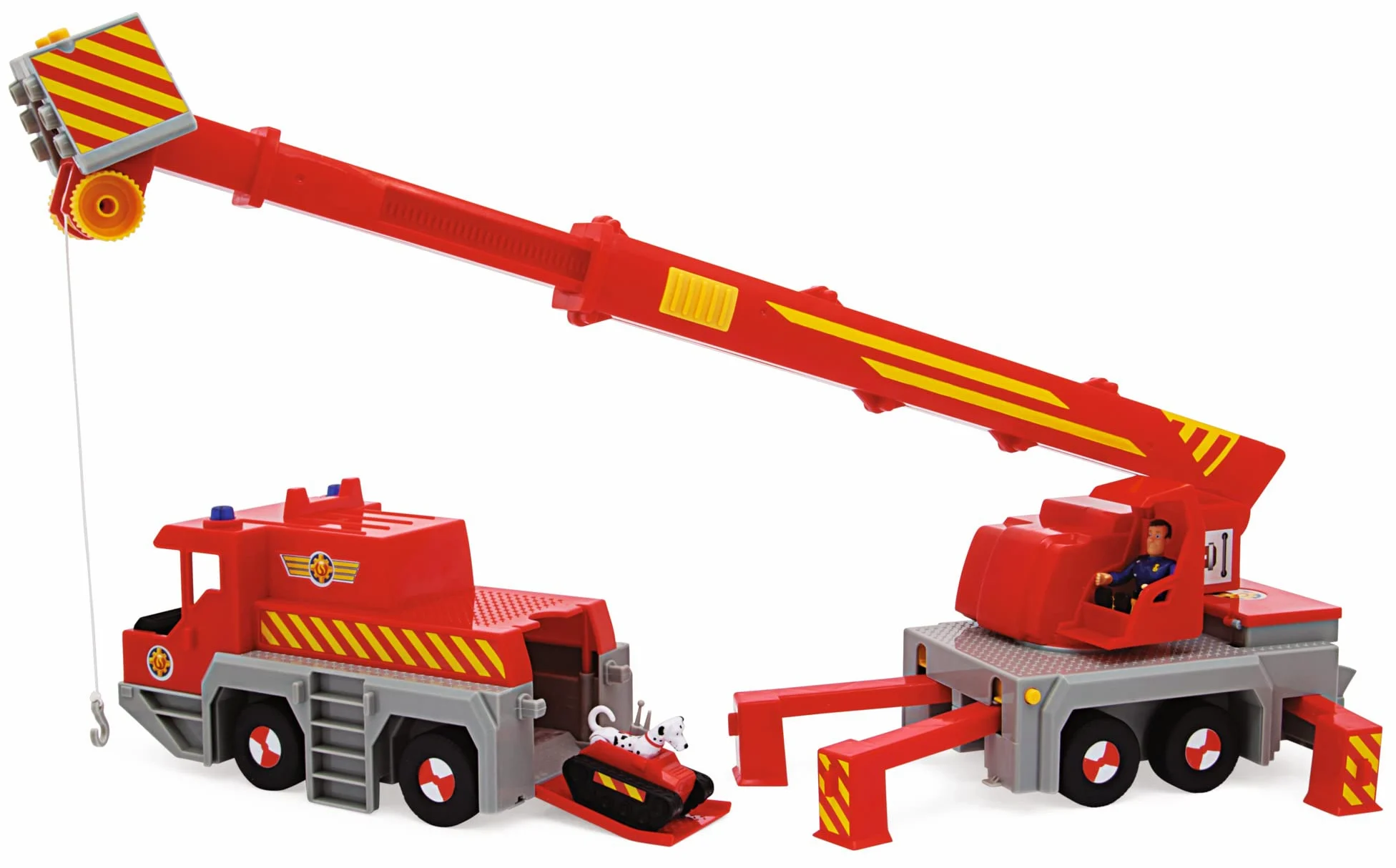 Simba 109252517 - Grúa de Juguete de Sam Bombero (50 cm) - Vehículo de Rescate 2 en 1 (Coche y grúa) para niños a Partir de 3 años, con cabrestante, Figura, luz y Sonido (Incluye Pilas)