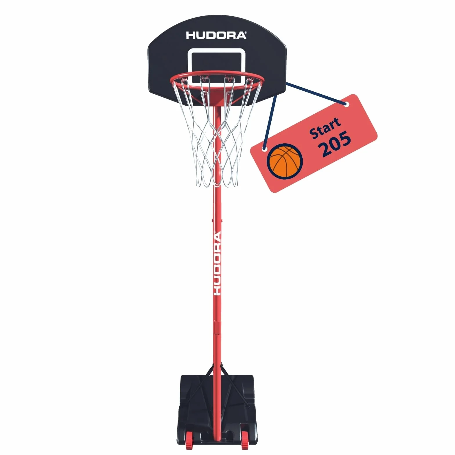 HUDORA Start Soporte de Baloncesto - Ajustable en Altura - móvil con Soporte para niños y Adolescentes - Canasta de Baloncesto para Exteriores con Ruedas
