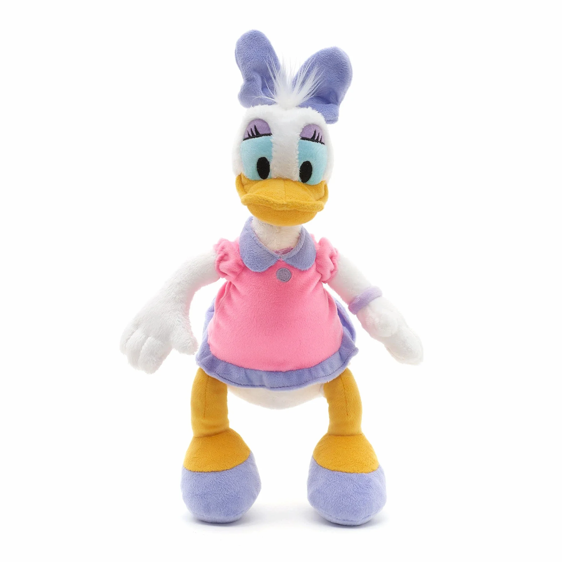 Disney Store Peluche pequeño de Daisy, Altura: 30 cm, Peluche con un Acabado de Tacto Suave y Detalles Bordados, Barriga blandita rellena de Perlas de poliestireno, para Todas Las Edades