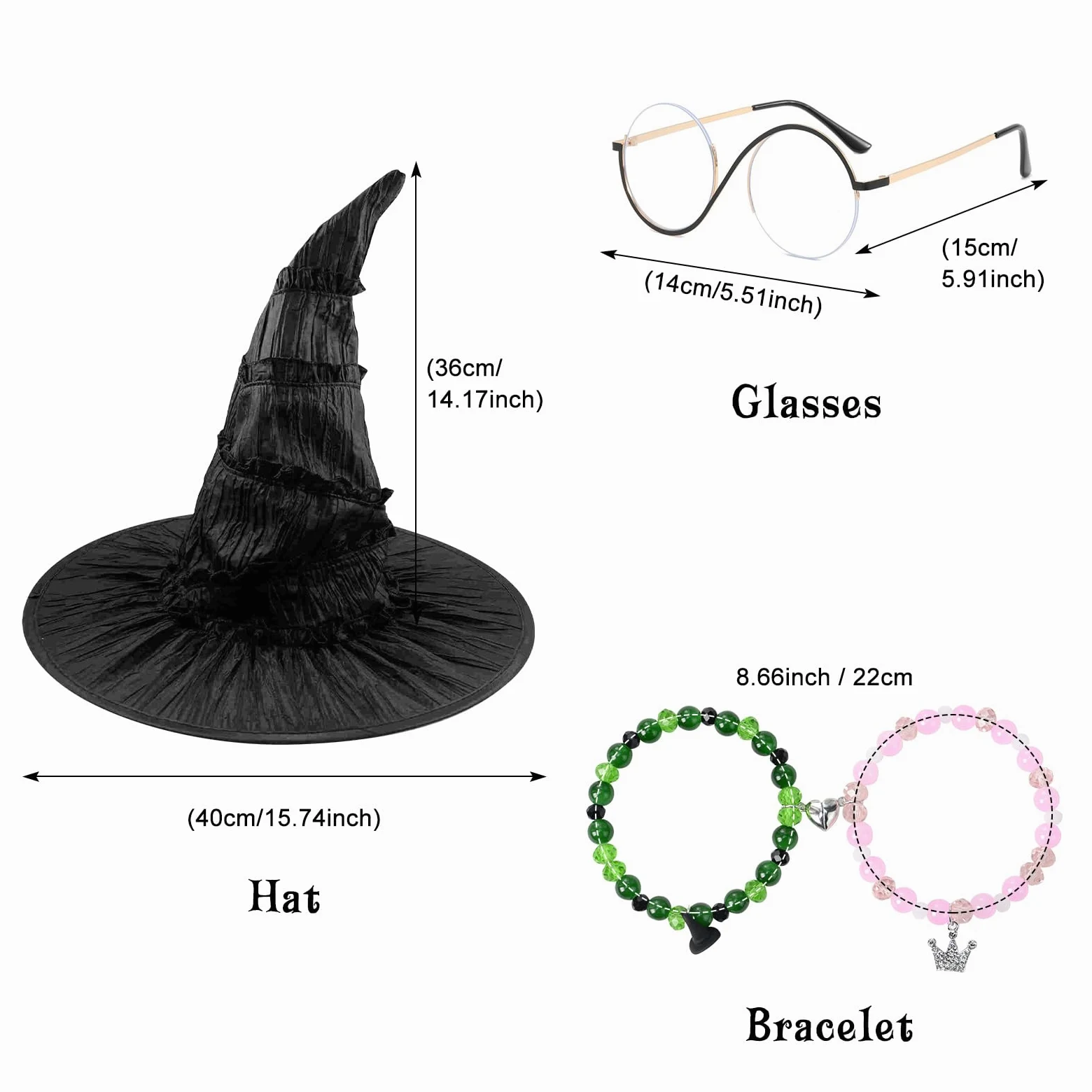 Disfraz de Elphaba para niñas, disfraz de bruja, Halloween, cosplay, fiesta de cumpleaños, traje con gafas y sombrero puntiagudo