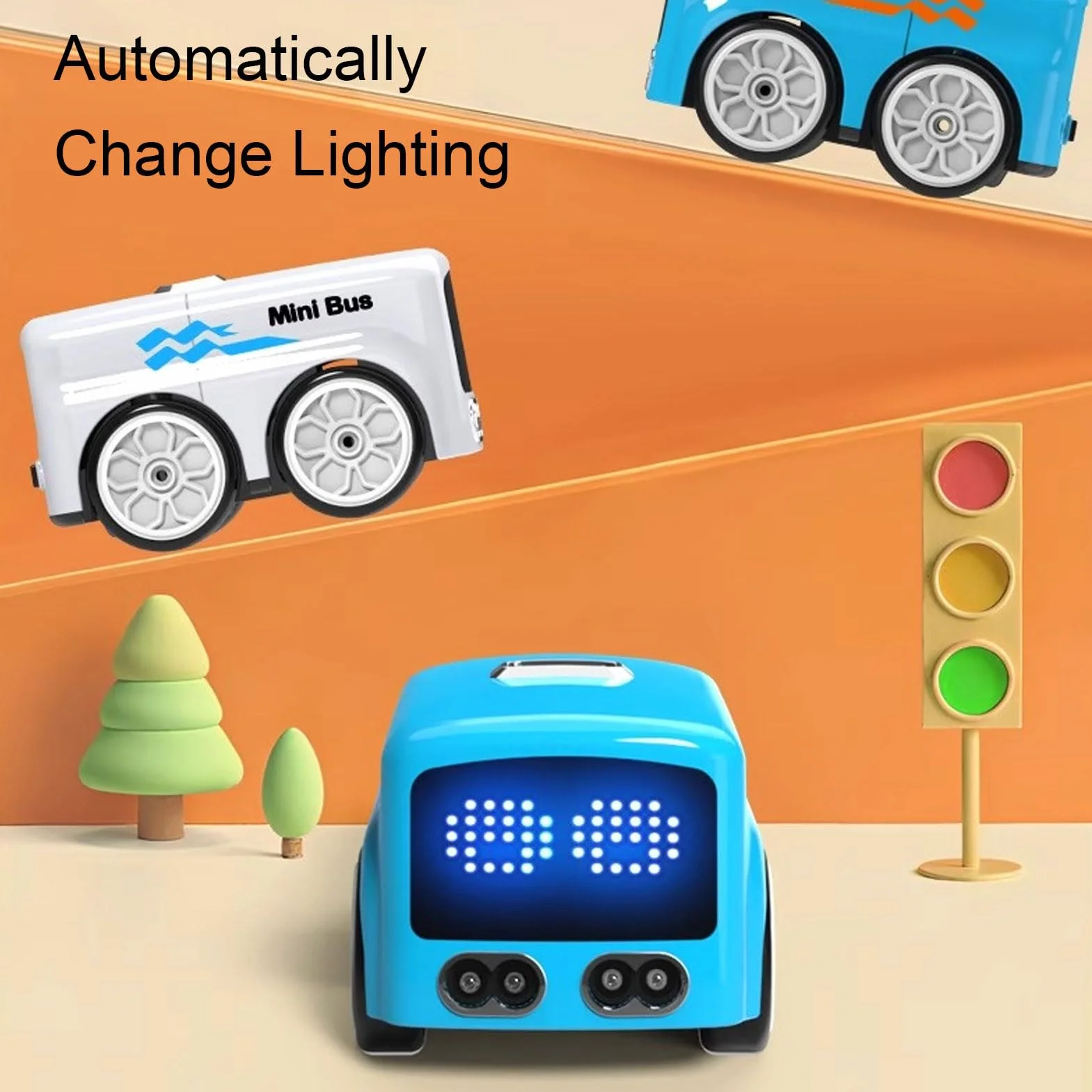 Magic Mini RC Bus, 2026 Gesto y Control Remoto Sensor Inteligente Coche, Seguimiento de Línea de Evitación Automática Vehículo RC de Escritorio con Luces de Expresión LED (Blue)