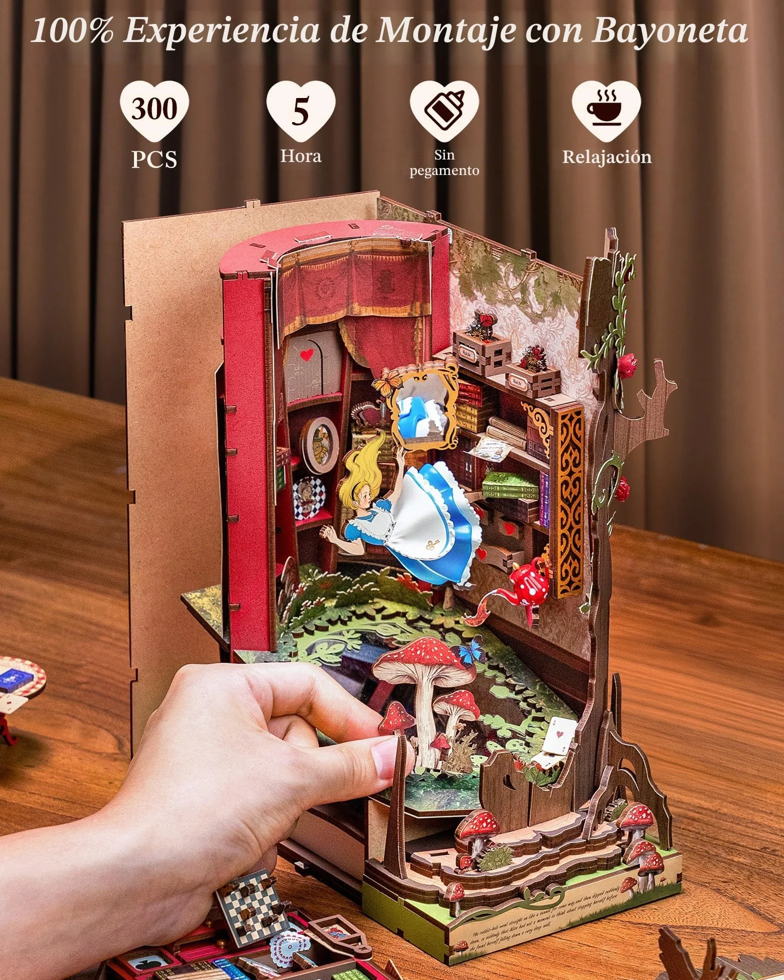 ROBOTIME Book Nook Booknook, Diorama Casa Miniatura para Montar, Booknok Decoración del Hogar, Nookbook Manualidades Regalos para Adultos Adolescentes Mujeres(Fall into Wonder)