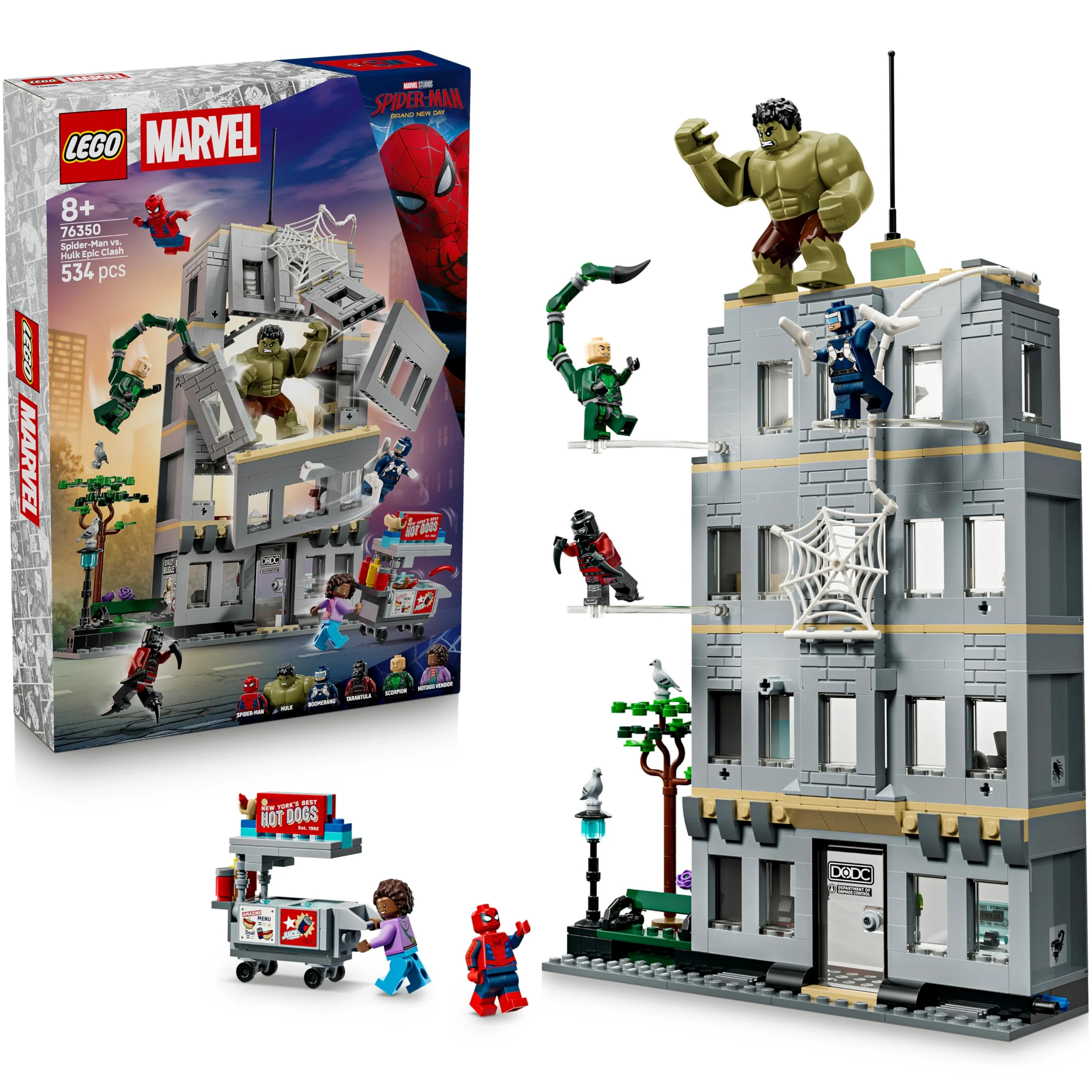 LEGO | Marvel Spider-Man vs. Hulk: Choque Épico - Juguete Interactivo con Oficina de 4 Plantas, Figura de Acción de Superhéroe, 5 Minifiguras Inc. Escorpión - Regalo para Niños de 8+ Años - 76350