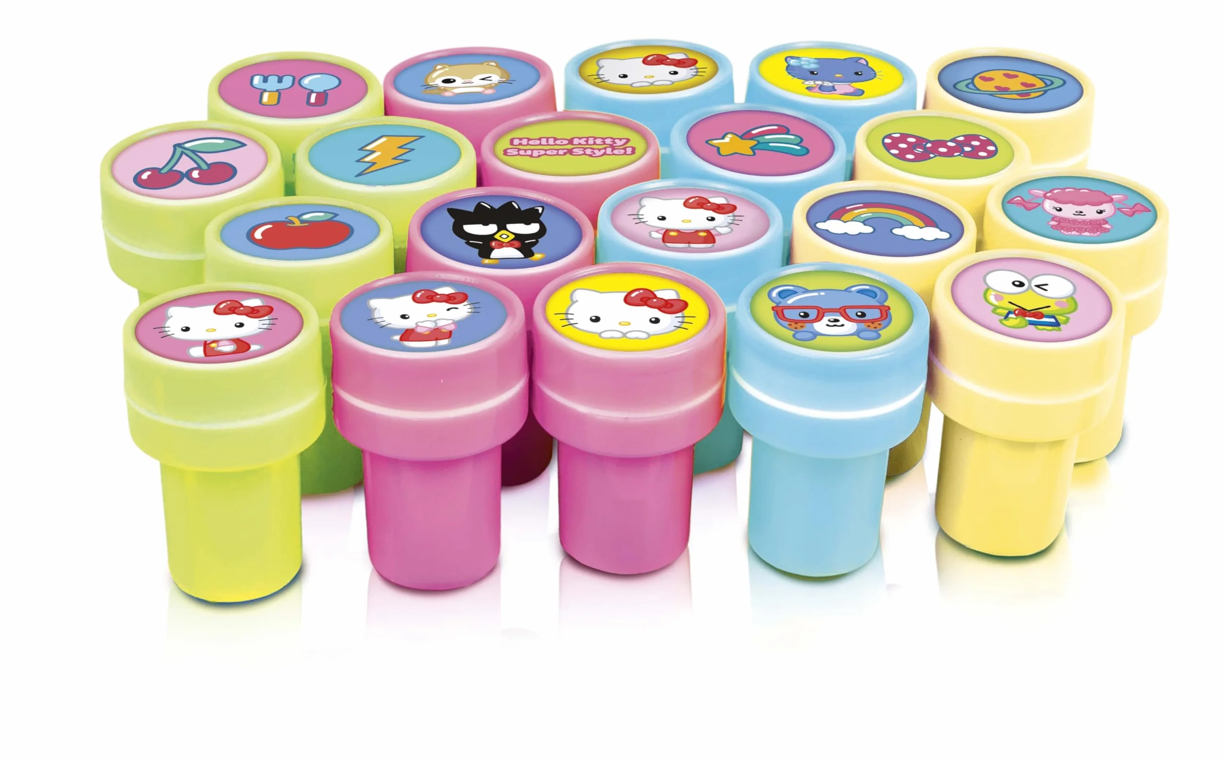CRAZE 20 Sellos de Goma de Hello Kitty para Niños, Sellos Infantiles de 4 Colores, Incluye Bloc de Notas para Pintar, Tinta Lavable