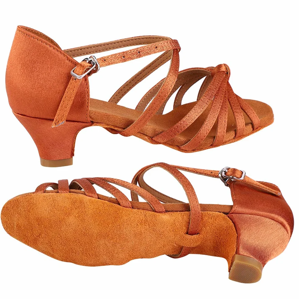 Mumisuto Zapatos de Baile Latinos para Niñas Tacón Alto 4 cm Marrón