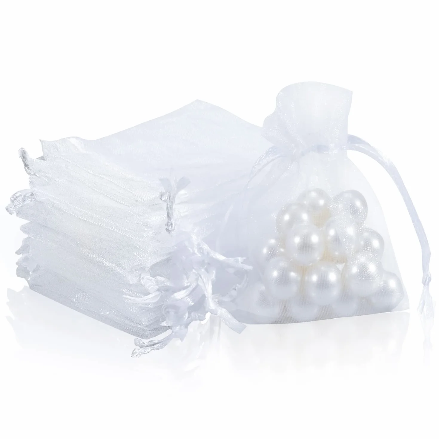 OWill 50 Pcs Bolsitas de Tela Pequeñas 7x9cm Bolsas de Organza Blanco,Bolsitas Regalo Pequeñas para Joyas con Cordón para Boda Favores Joyas y Dulces,festivales y fiestas