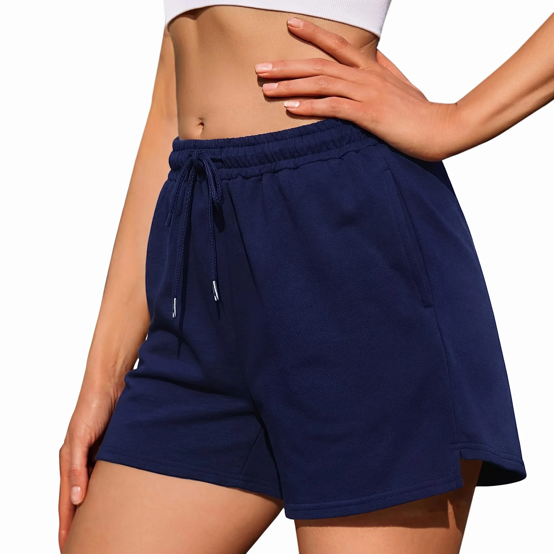 Litherday Shorts Mujer Algodón Deportivos con Bolsillos Cintura Elástica Transpirables Yoga Correr S-XXL