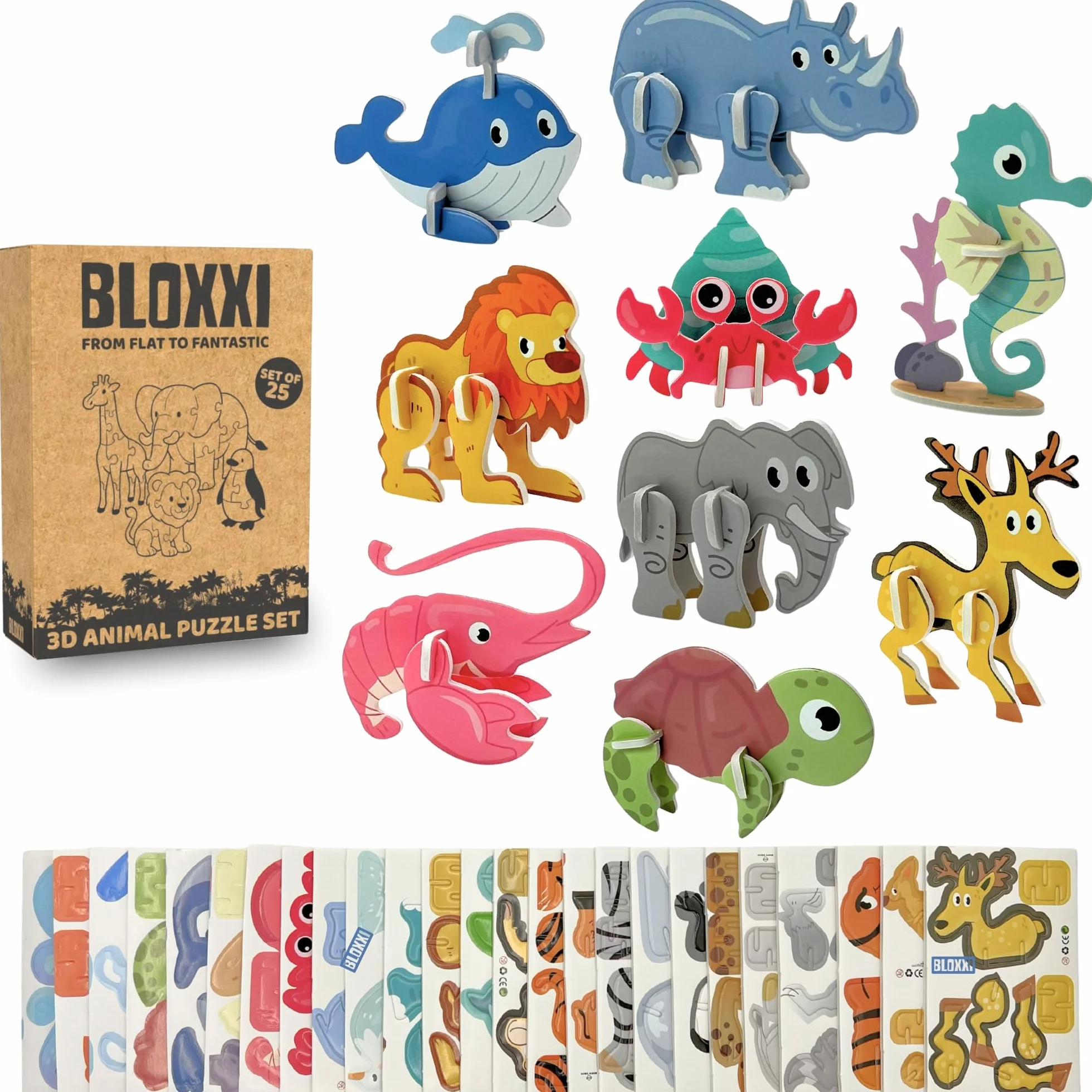 Puzzles 3D para Niños Set 25 Animales Actividad Educativa Creativa Regalos Fiestas Cumpleaños