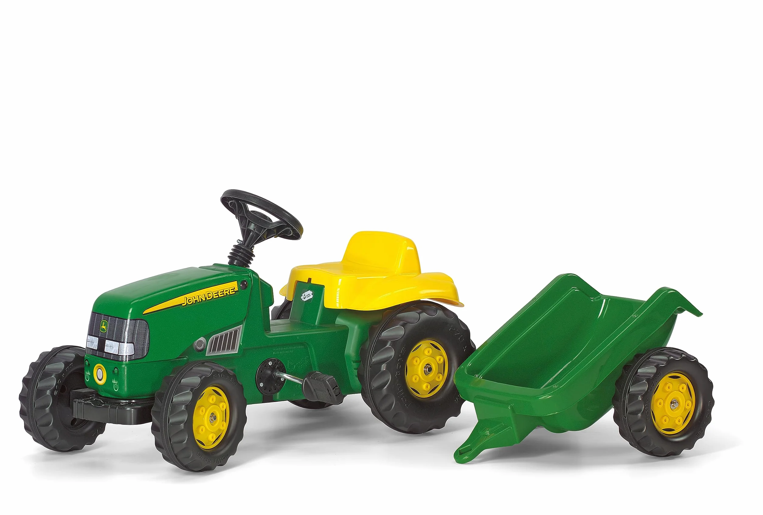 Rolly Toys 012190 - rollyKid John Deere (con remolque, dirección por palanca giratoria, edad 2,5 - 5 años, enganche trasero), verde, 134,0 x 52,0 x 47,0 cm
