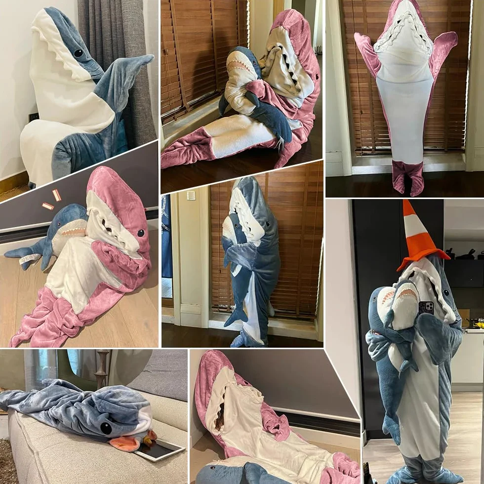 Manta de Tiburón con Capucha, Manta de Tiburón Onesie Saco de Dormir, Suave Franela Tiburón Manta con Capucha, Wearable Cola de Tiburón Onesie Manta (L(67 * 27,5in), Rosa)