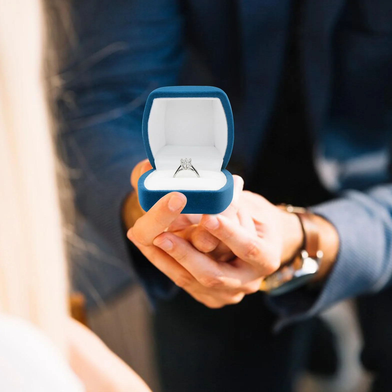 FuninCrea Caja de Anillos, Caja de Joyería de Terciopelo para Anillos para Boda Propuesta Compromiso, Caja Anillo Compromiso Pequeño Cajas de Almacenamiento de Anillos para Collares Pendientes