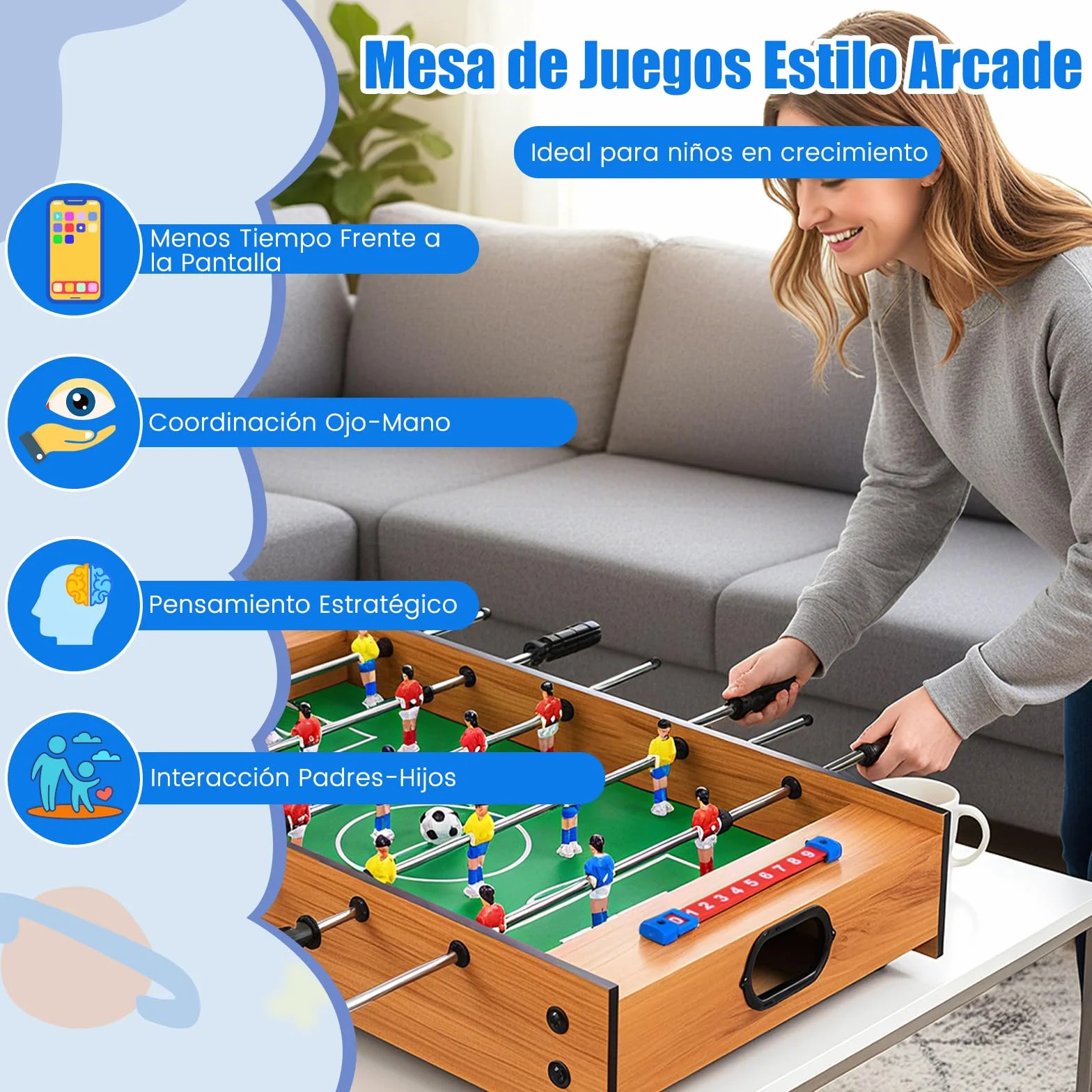 COSTWAY 2 en 1 Mesa Multijuegos, Mesa de Futbolín y Air Hockey, Juego sobremesa para Niños y Adultos, Futbolín sobremesa con 18 Jugadores para Fiesta Bar, 69 x 36 x 10 cm