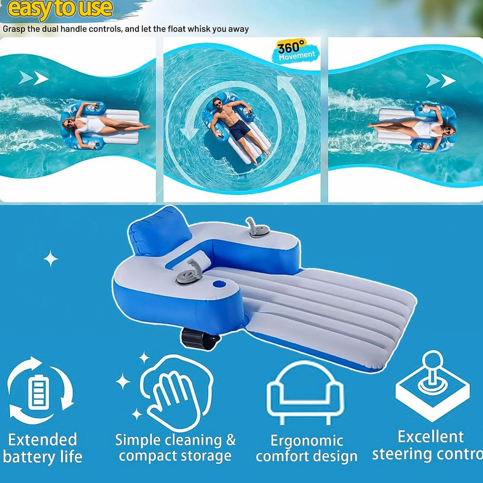 Silla Flotante Hinchable con Hélice Eléctrica, Silla De Piscina con Flotador Eléctrico, Asiento Flotante Portátil para Relajarse En El Lago, La Piscina Y La Playa