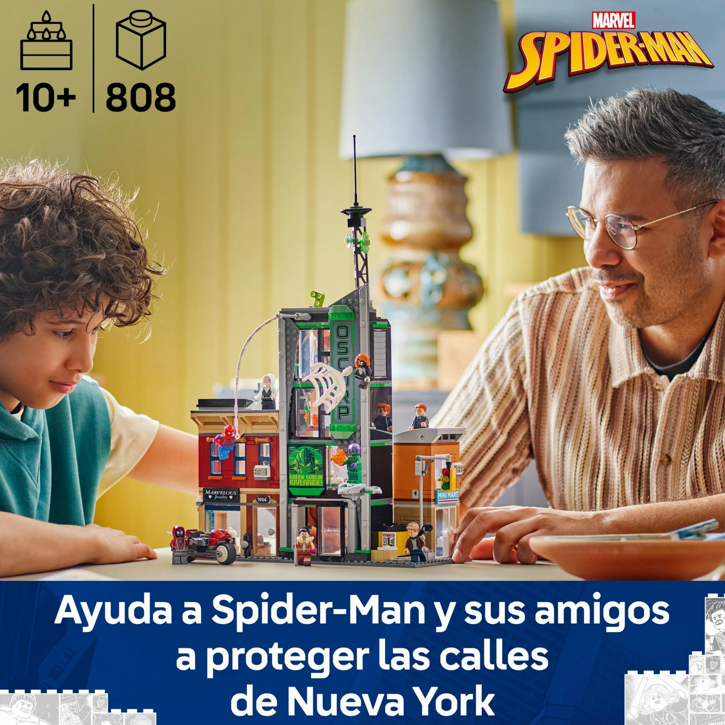 LEGO ǀ Marvel Spider-Man vs. Oscorp - Juguete Interactivo con Moto, 8 Minifiguras Inc. Miles Morales, Duende Verde y Spider-Woman - Regalo de Superhéroes para Niños de 10+ Años y Fans 76324