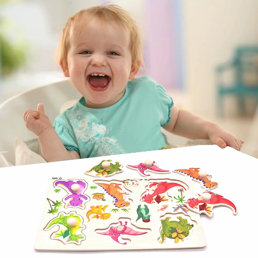 Dinosaurios Puzzle de Madera, Dinosaurios Rompecabezas de Madera Juegos, Puzzle Madera Infantil, Motricidad Fina y Concentración, Juguetes Bebes Educativos Regalos para Niños Niñas