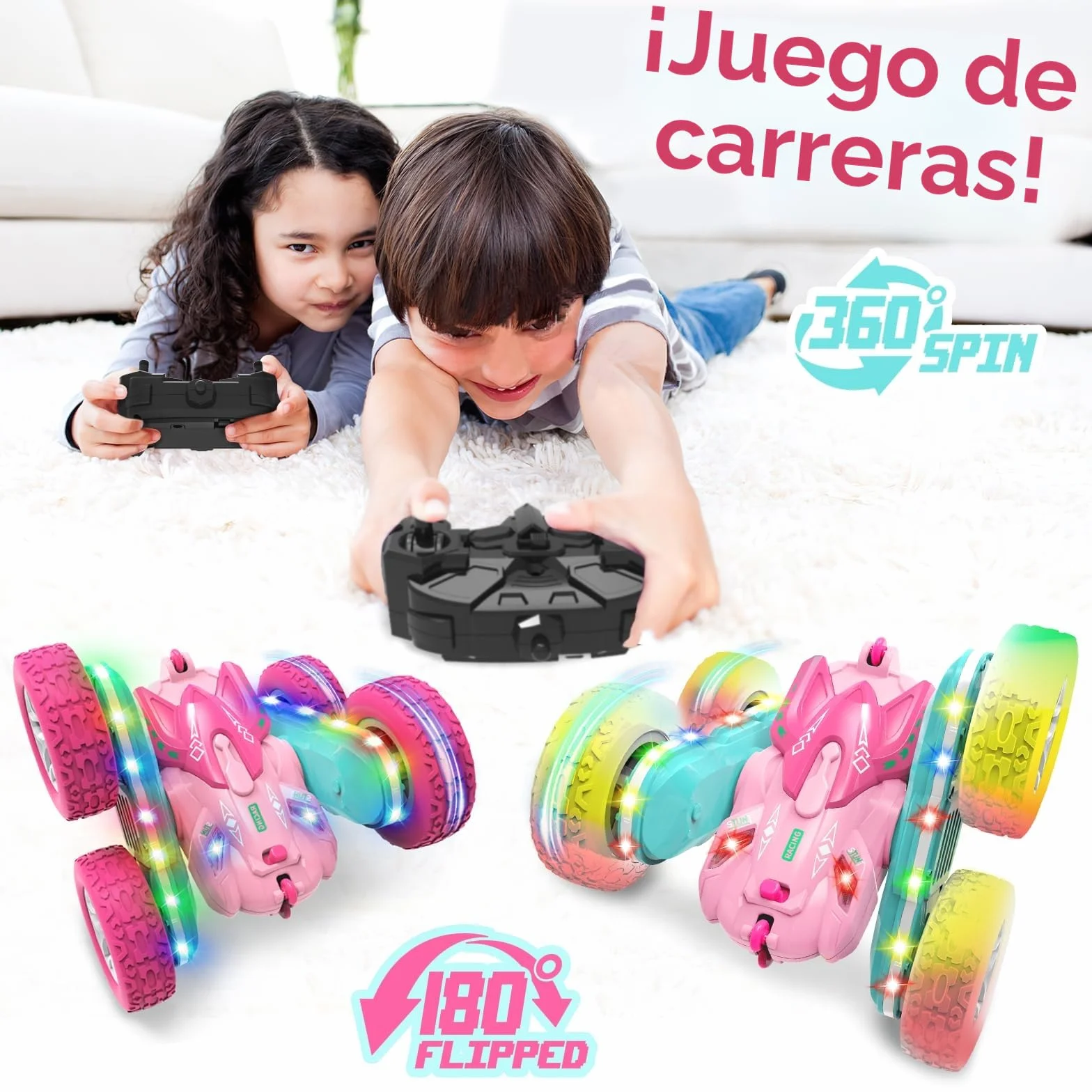 Coche Teledirigido Niños 3 4 5 6 años,4WD 2.4GHz Rosa RC Coche Radiocontrol,Regalo Niña 3-12 Años Juegos Niños 3-10 Años Niños Juegos Exterior Niñas y Niños