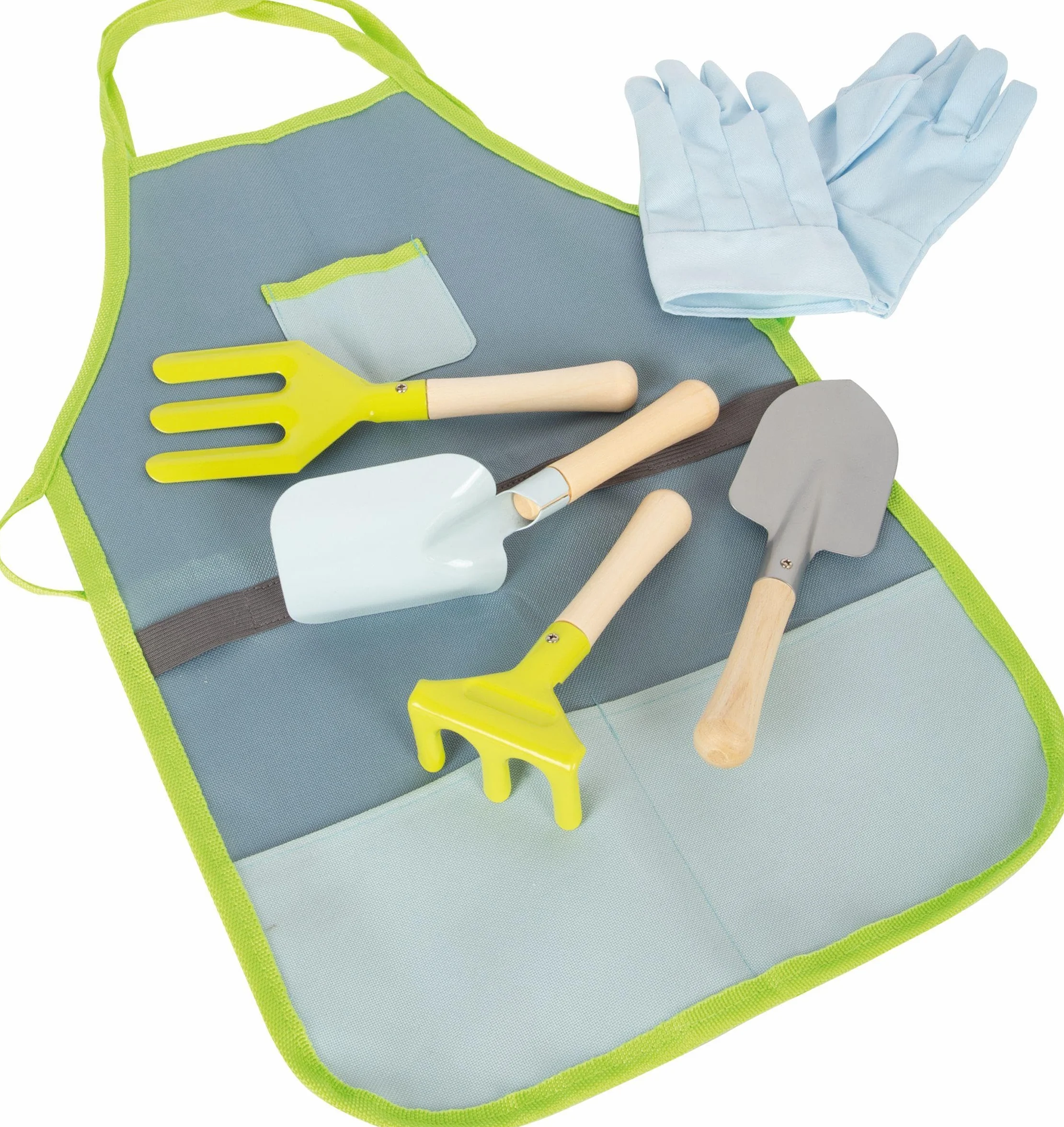 11881 Delantal con Herramientas de jardín, Small Foot, de Madera y Metal, Incl. Guantes para niños a Partir 3 años